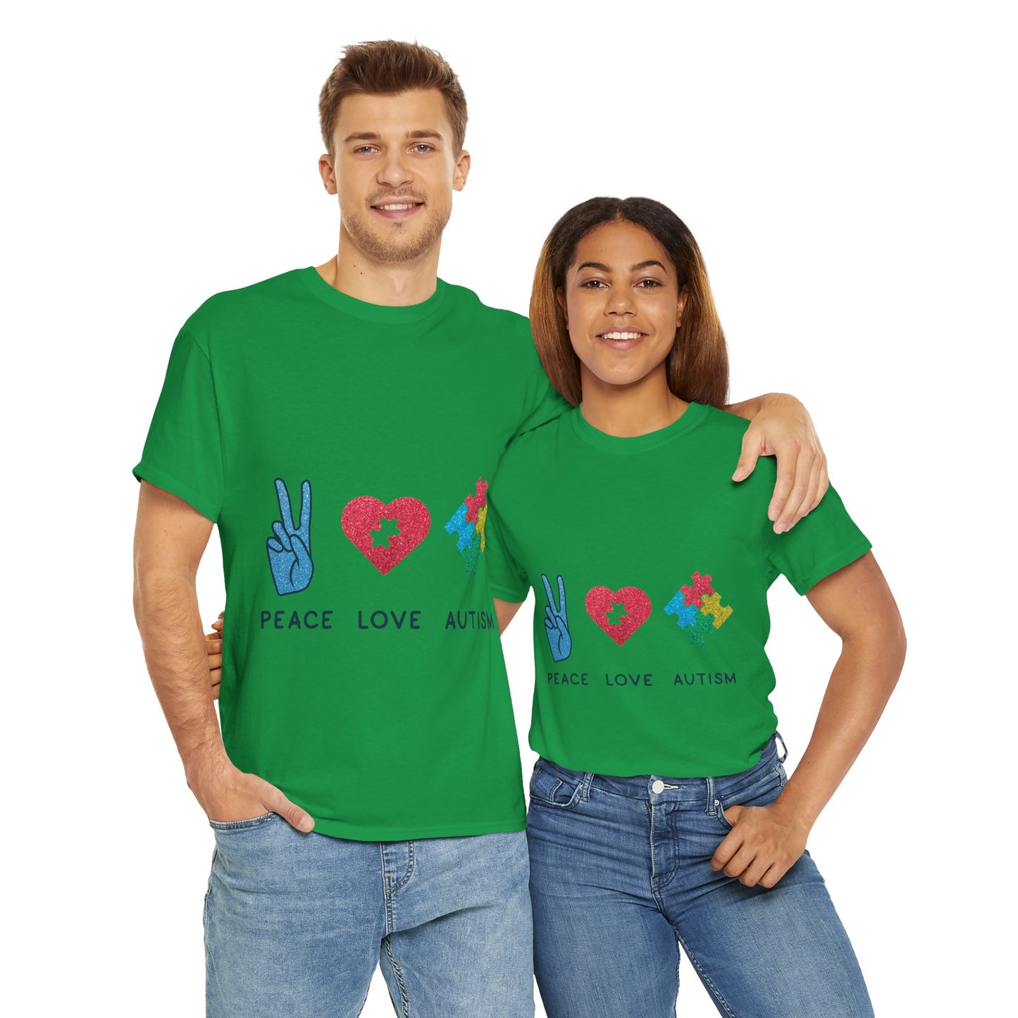 Autism Peace Love Autism T-shirt Unisex Heavy Cotton