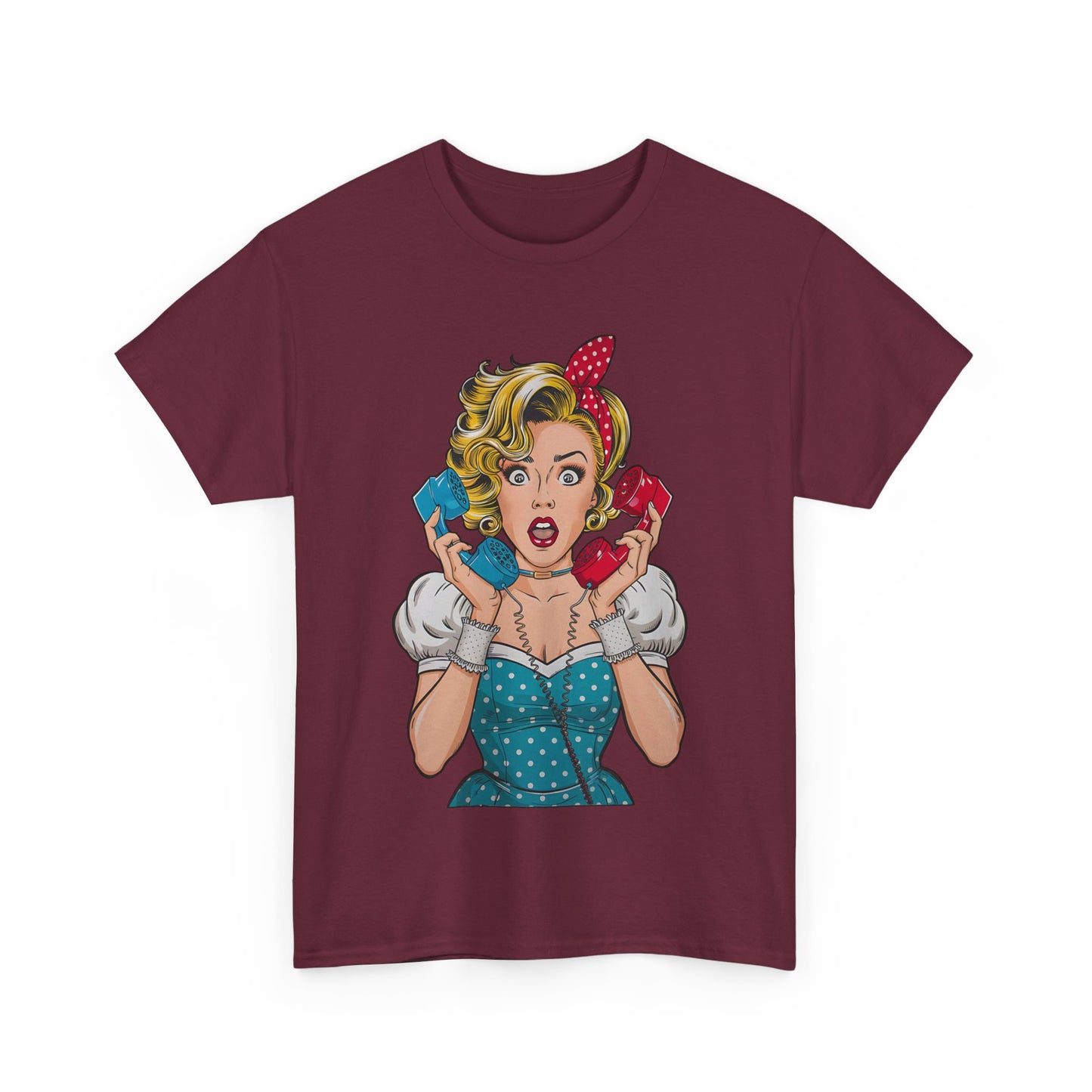 PopArt Girl on the Phone Tshirt unisex heavy cotton