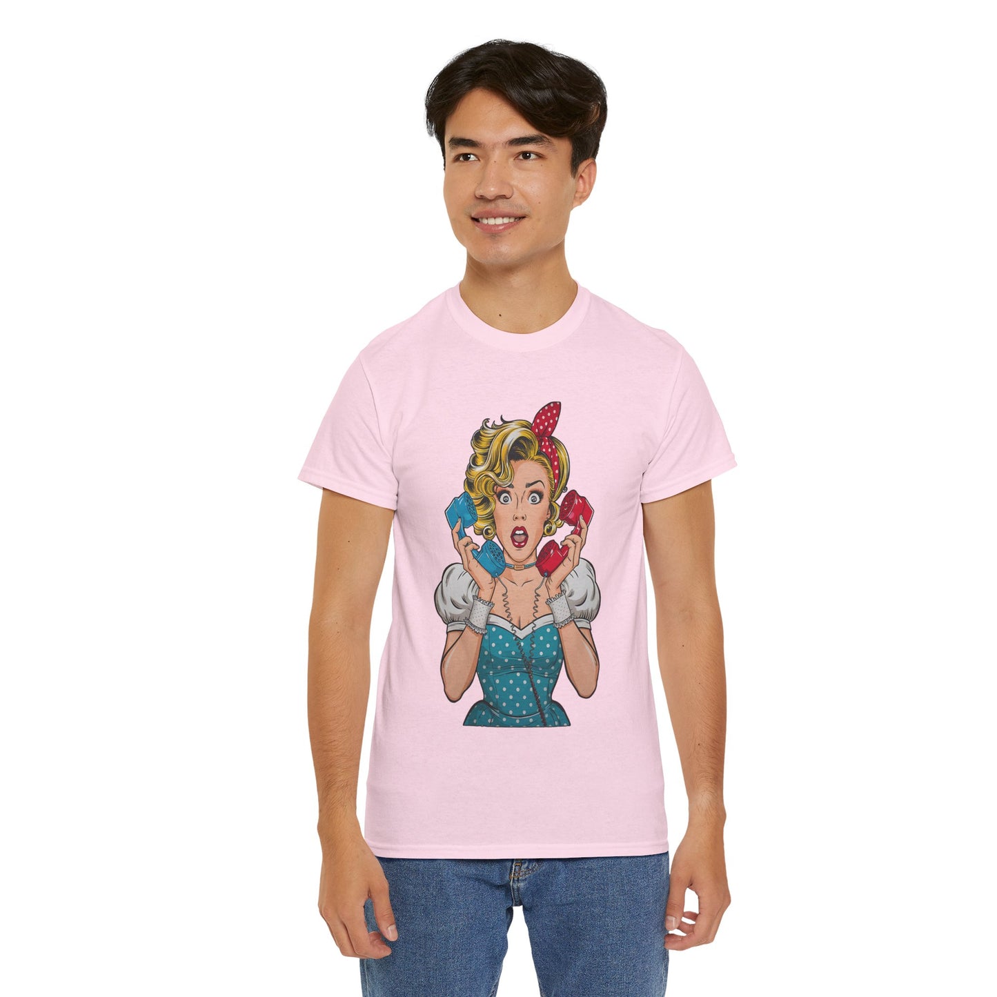 PopArt Girl on the Phone Tshirt unisex heavy cotton