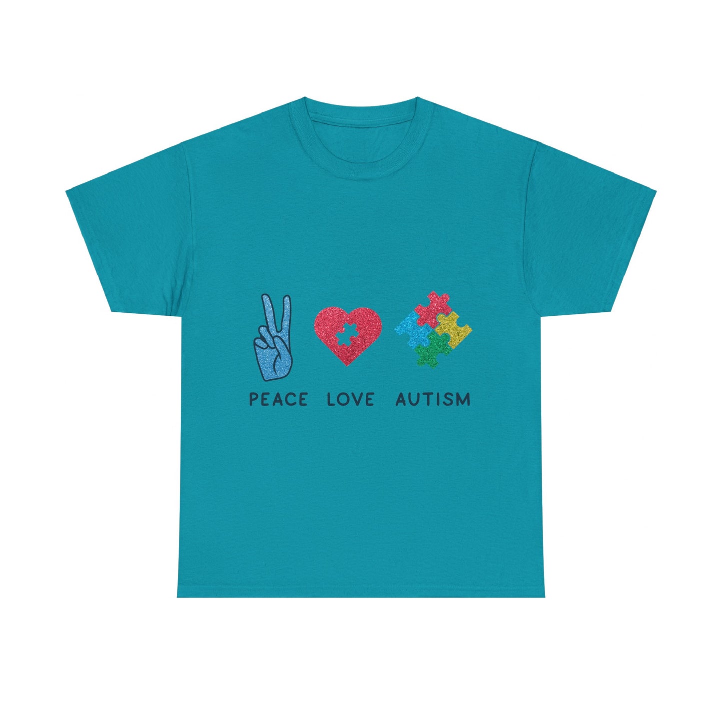 Autism Peace Love Autism T-shirt Unisex Heavy Cotton