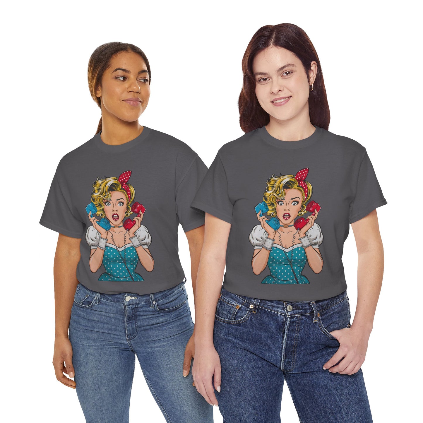 PopArt Girl on the Phone Tshirt unisex heavy cotton