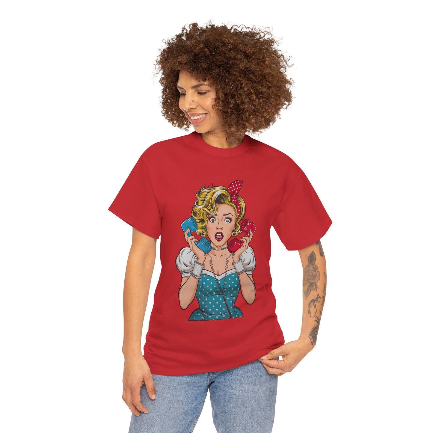 PopArt Girl on the Phone Tshirt unisex heavy cotton