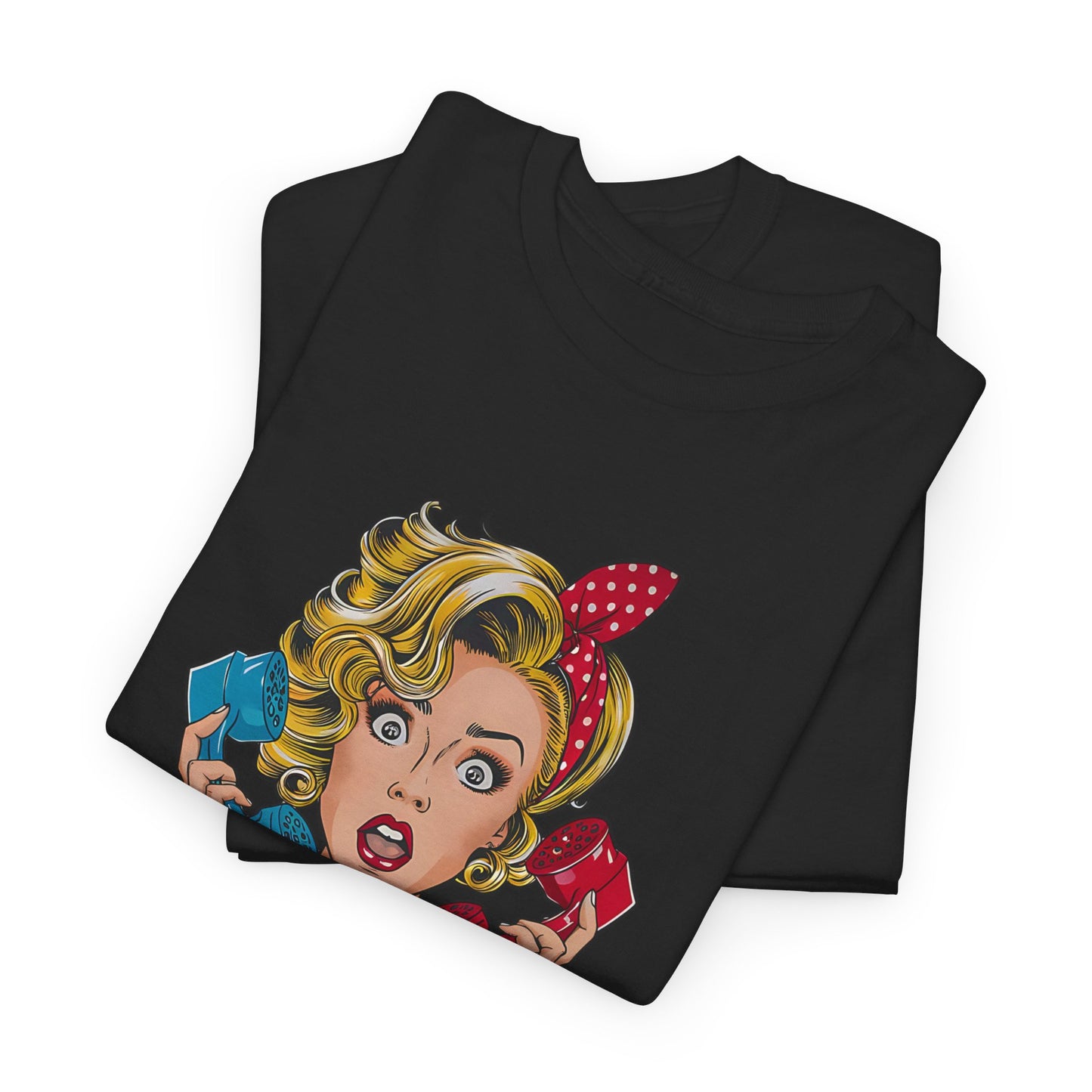 PopArt Girl on the Phone Tshirt unisex heavy cotton