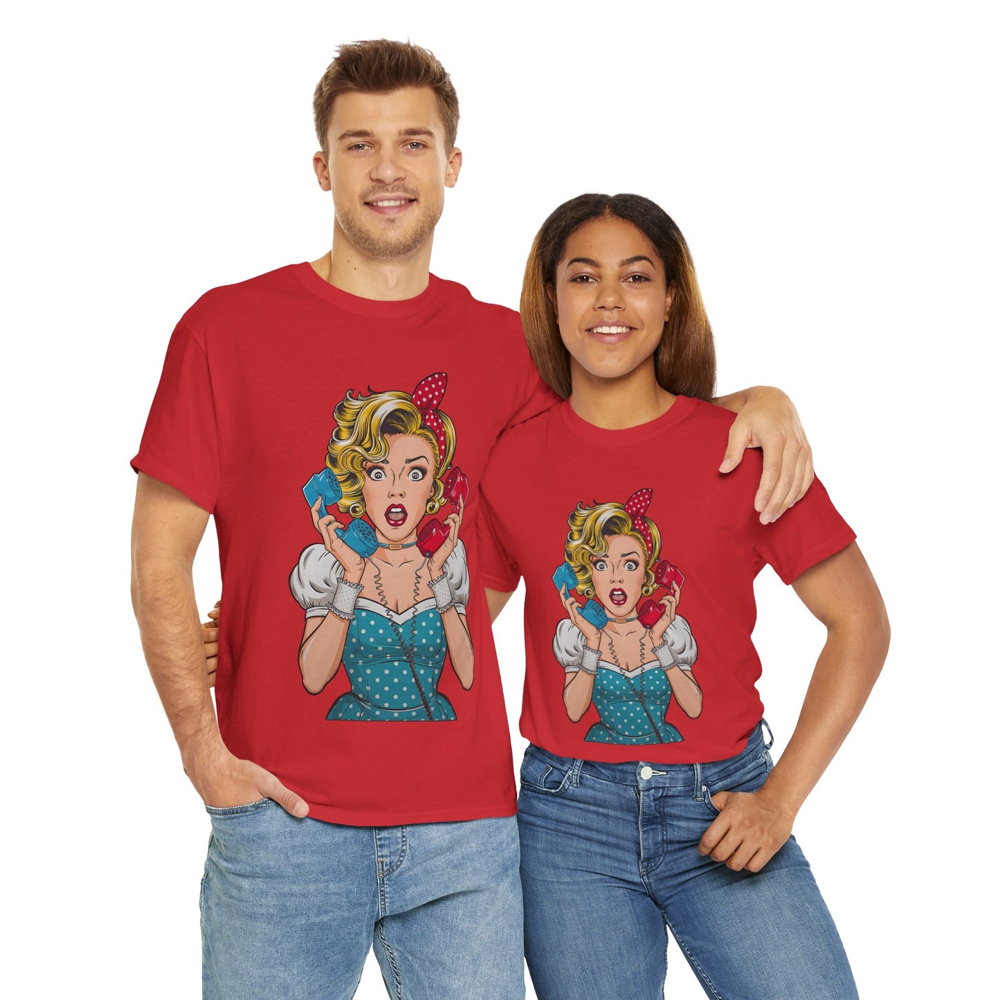 PopArt Girl on the Phone Tshirt unisex heavy cotton