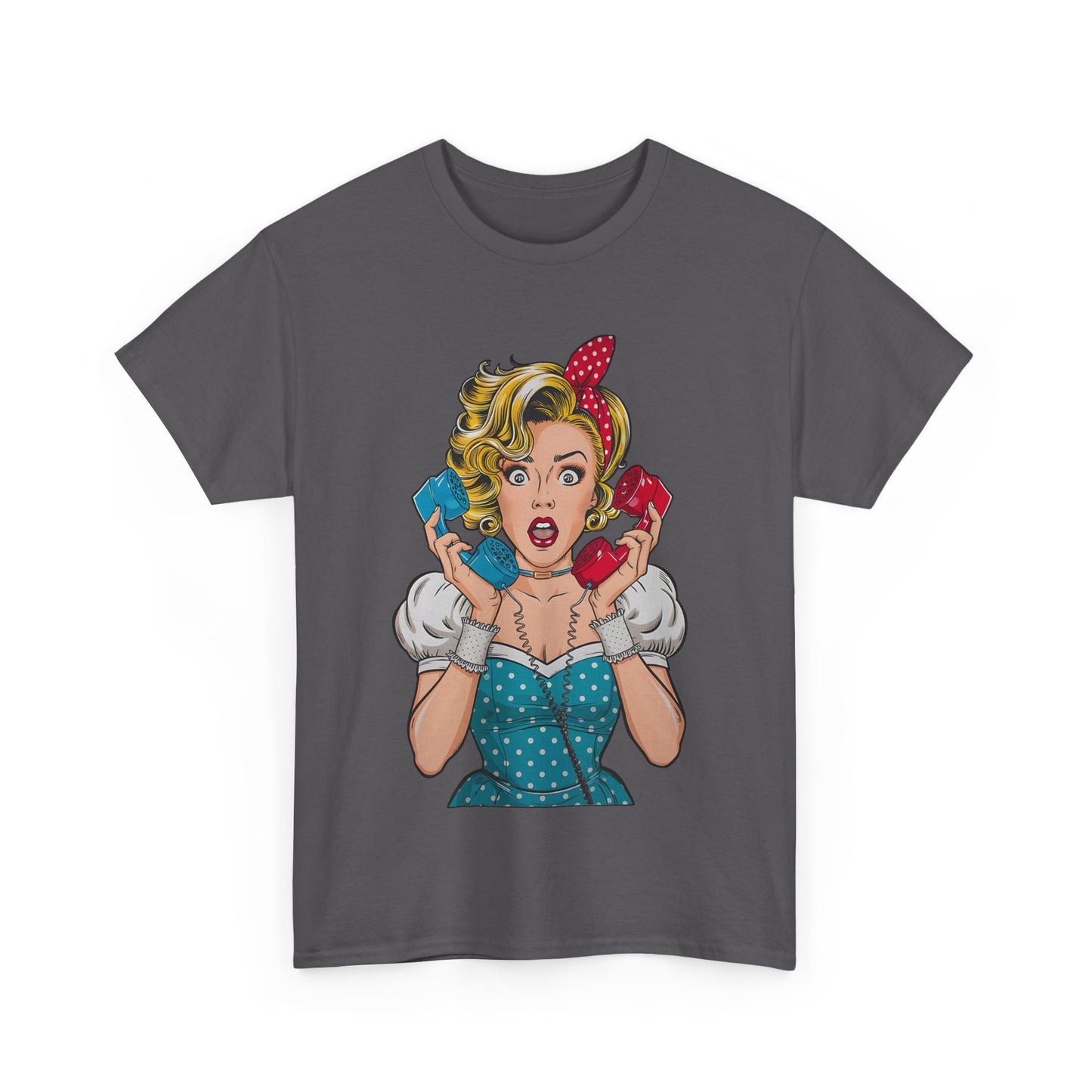 PopArt Girl on the Phone Tshirt unisex heavy cotton