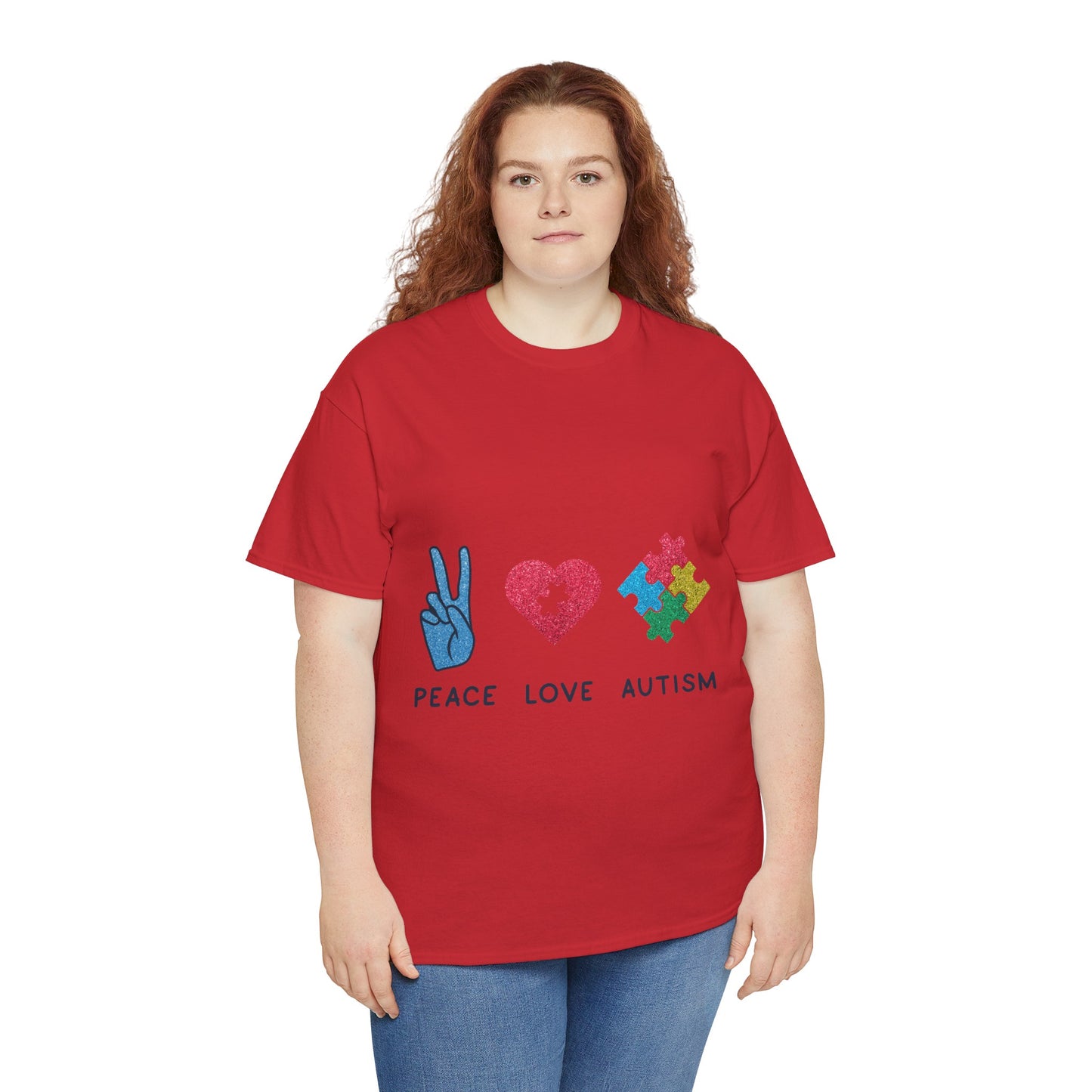 Autism Peace Love Autism T-shirt Unisex Heavy Cotton