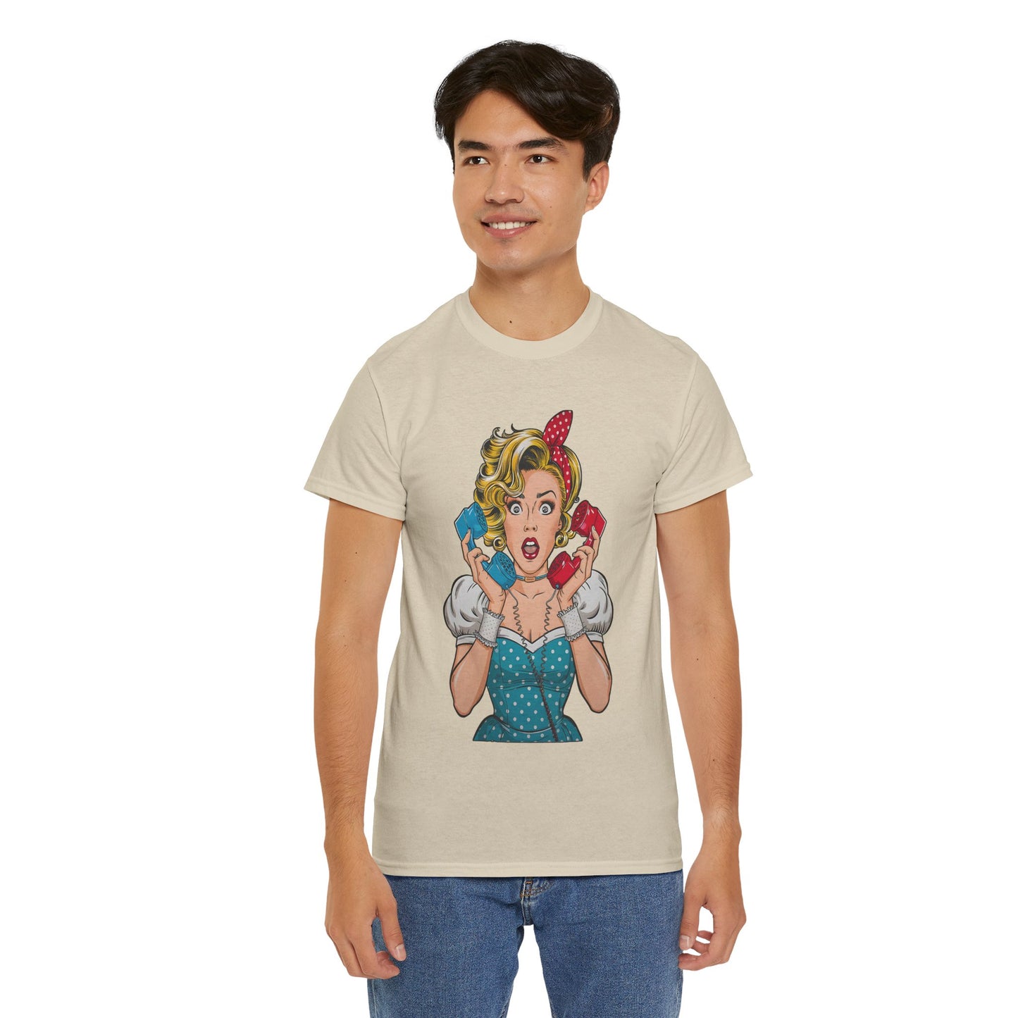 PopArt Girl on the Phone Tshirt unisex heavy cotton