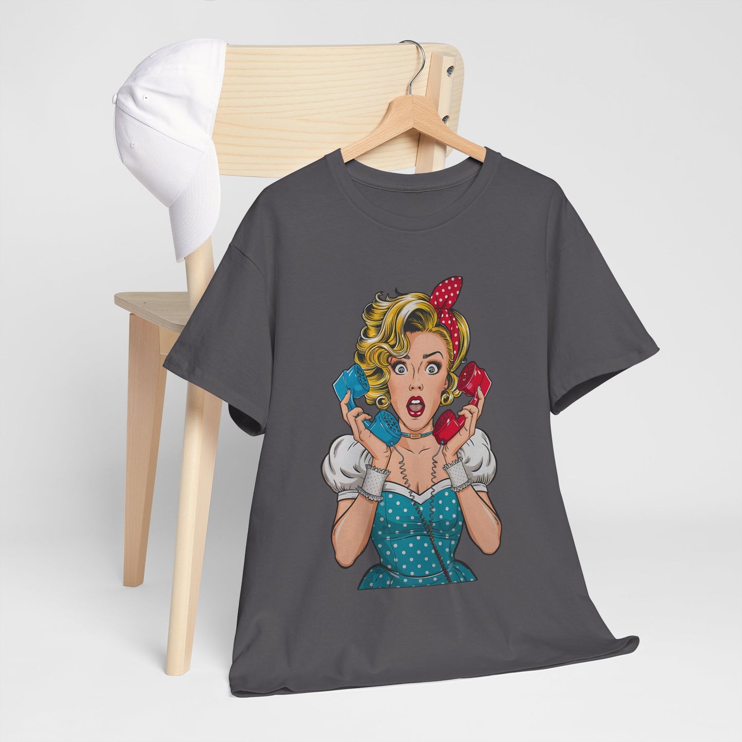 PopArt Girl on the Phone Tshirt unisex heavy cotton