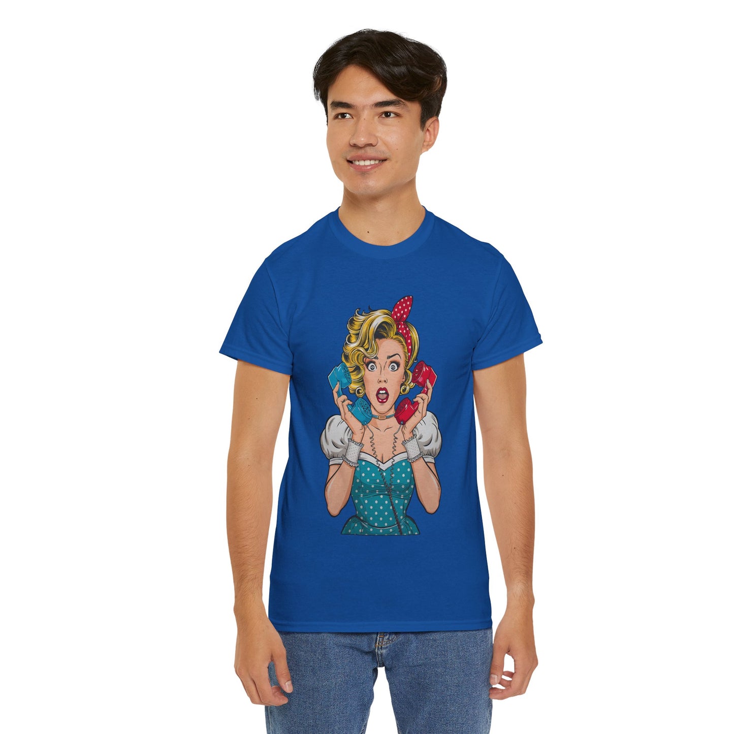 PopArt Girl on the Phone Tshirt unisex heavy cotton