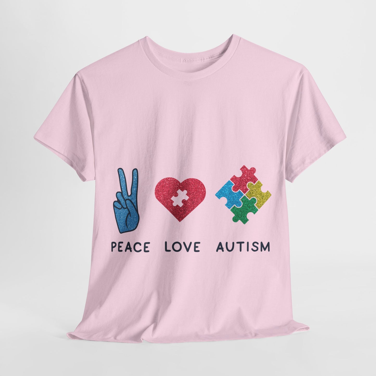 Autism Peace Love Autism T-shirt Unisex Heavy Cotton