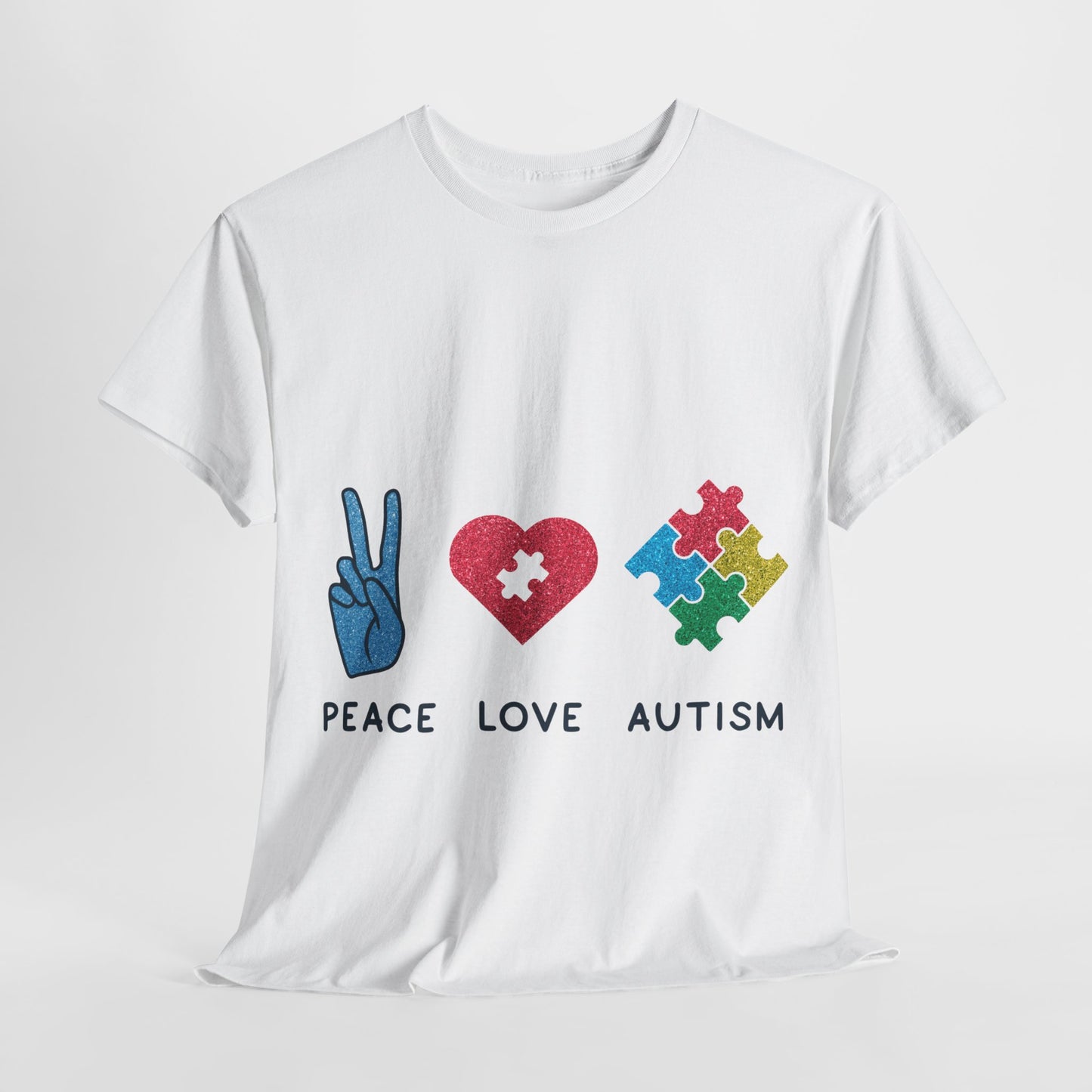 Autism Peace Love Autism T-shirt Unisex Heavy Cotton