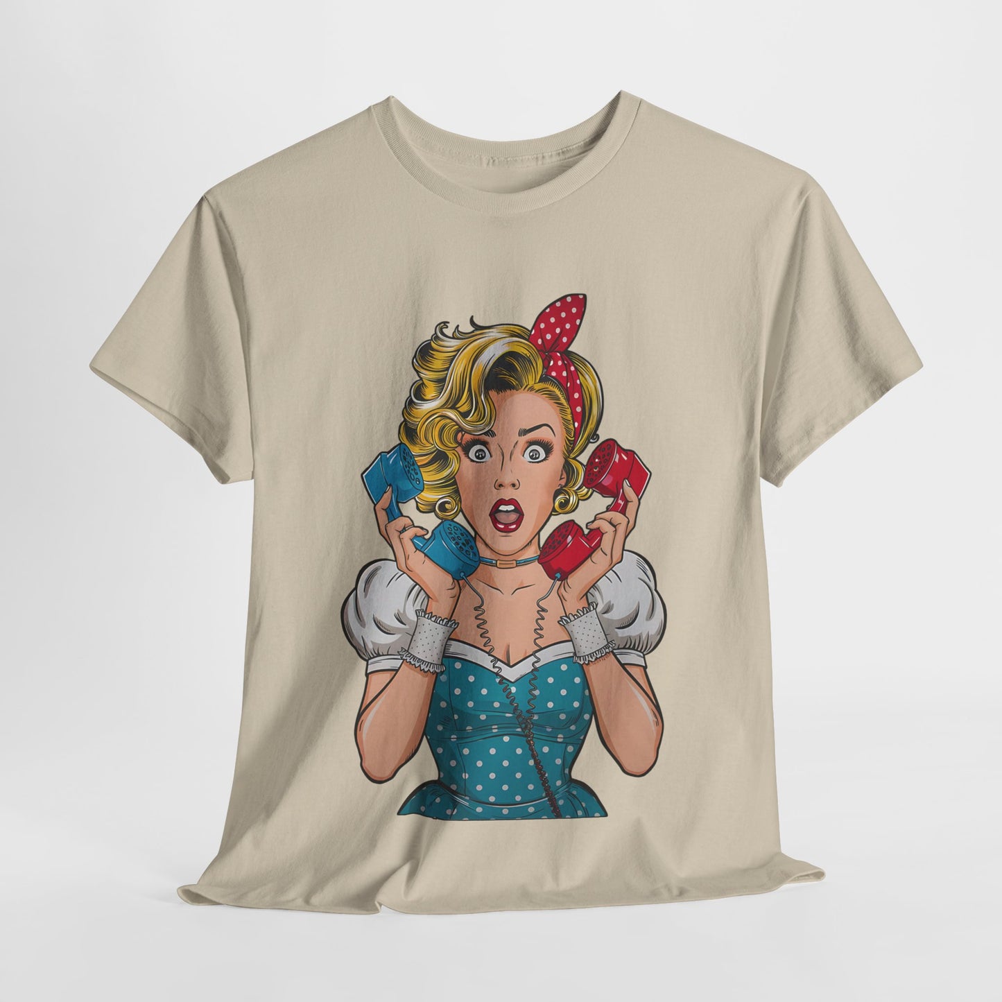 PopArt Girl on the Phone Tshirt unisex heavy cotton