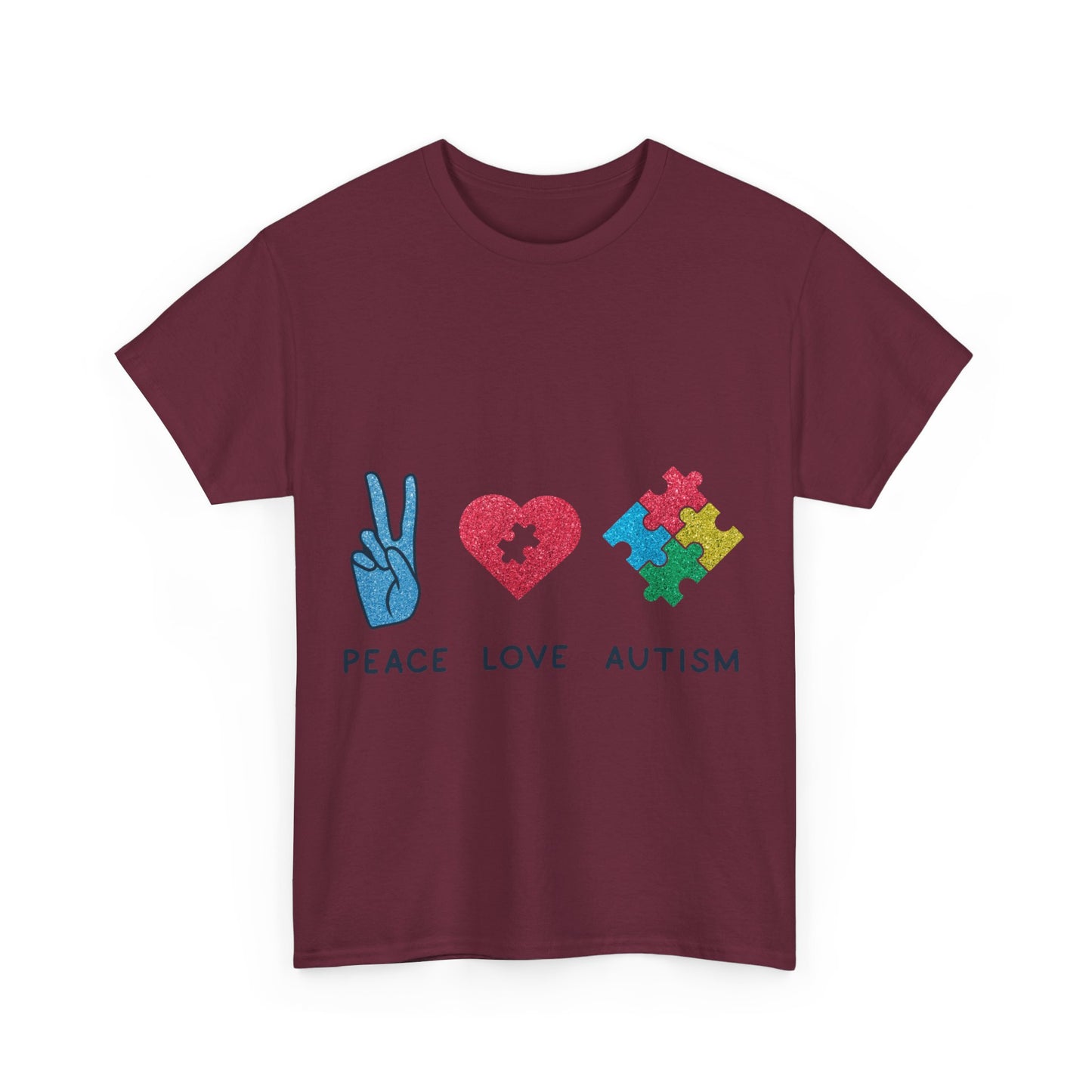 Autism Peace Love Autism T-shirt Unisex Heavy Cotton