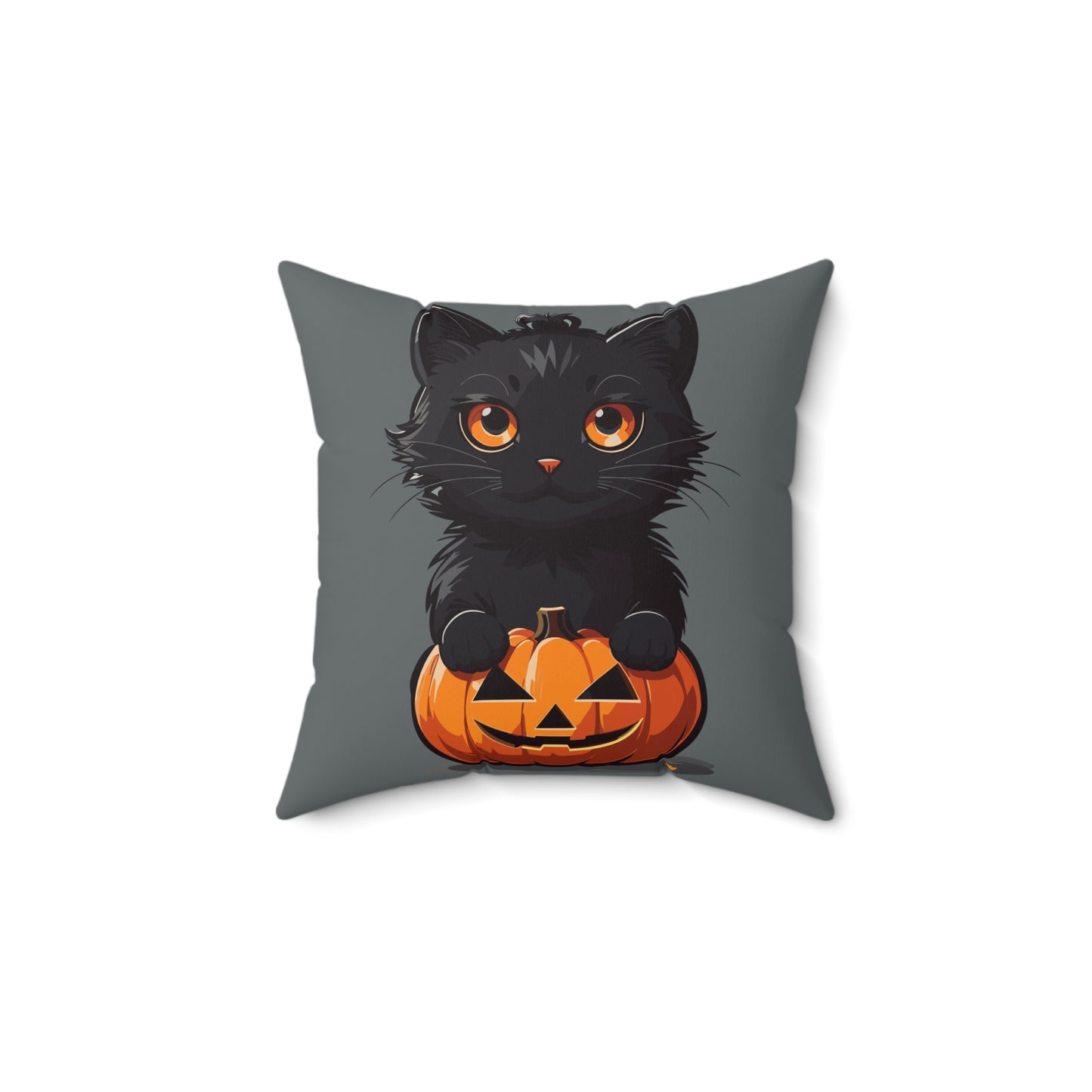 Throw Pillow Spooky and Cute 2-sided Jack-o-lantern Cute Kitty Halloween Spun Polyester Square Pillow