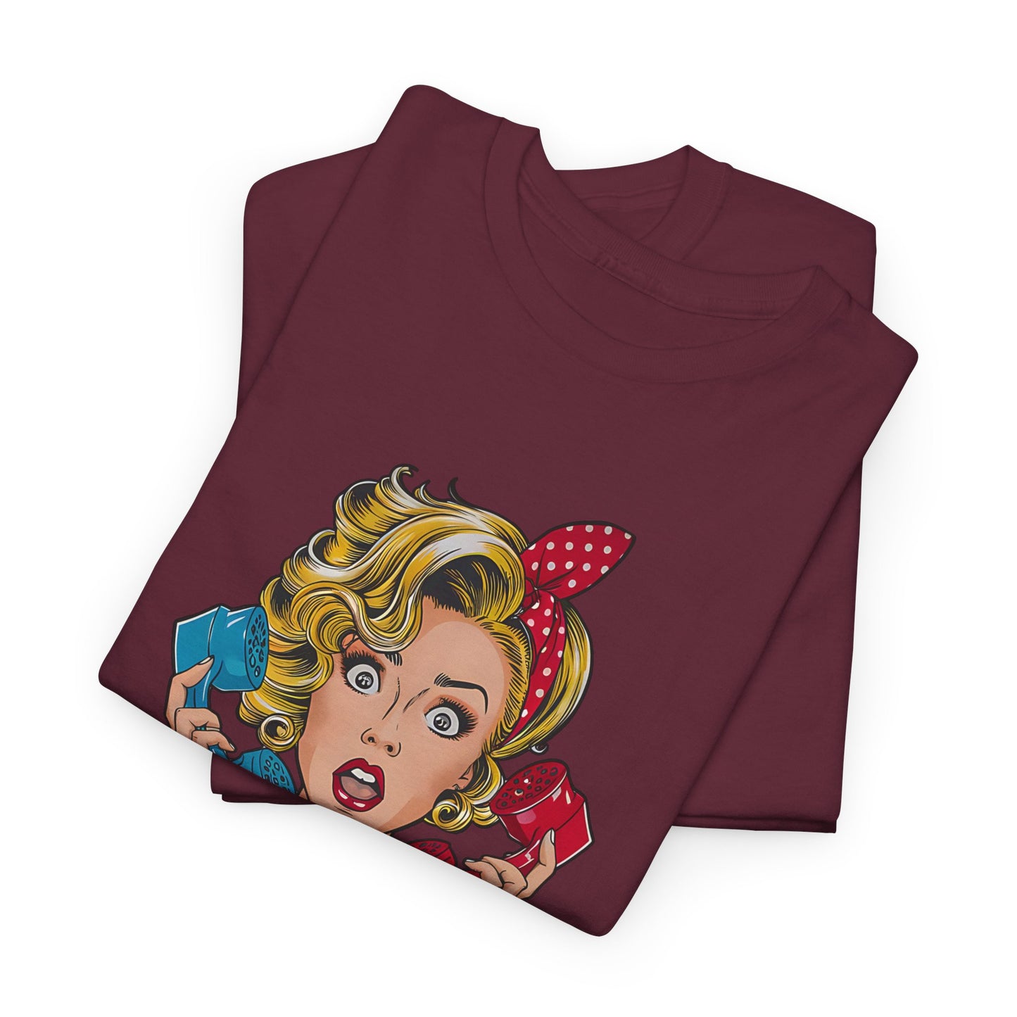 PopArt Girl on the Phone Tshirt unisex heavy cotton