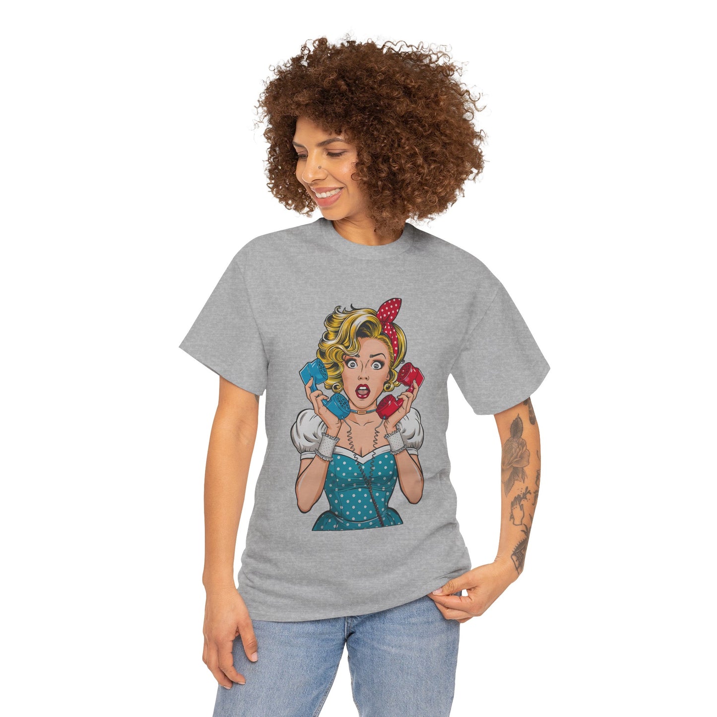 PopArt Girl on the Phone Tshirt unisex heavy cotton