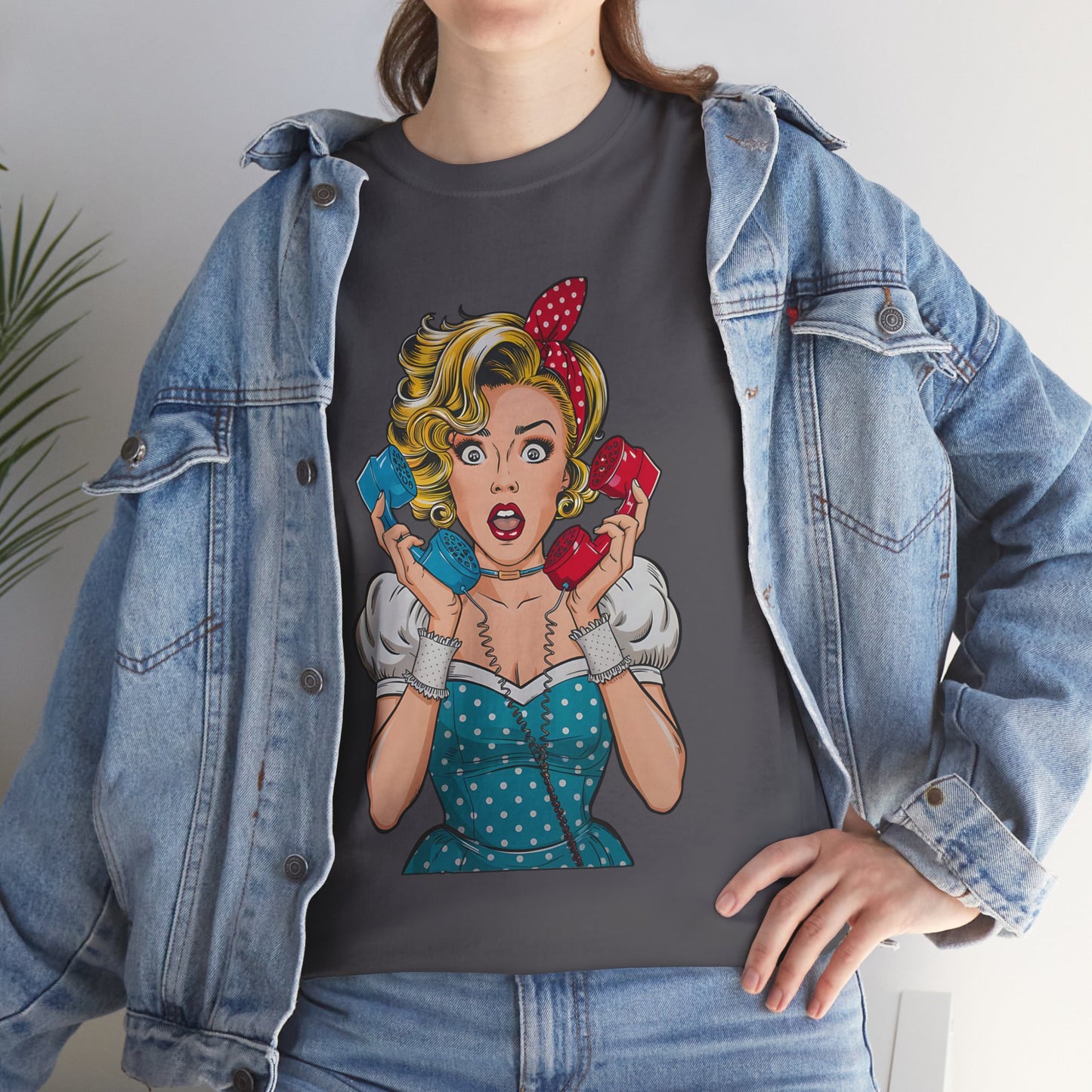 PopArt Girl on the Phone Tshirt unisex heavy cotton