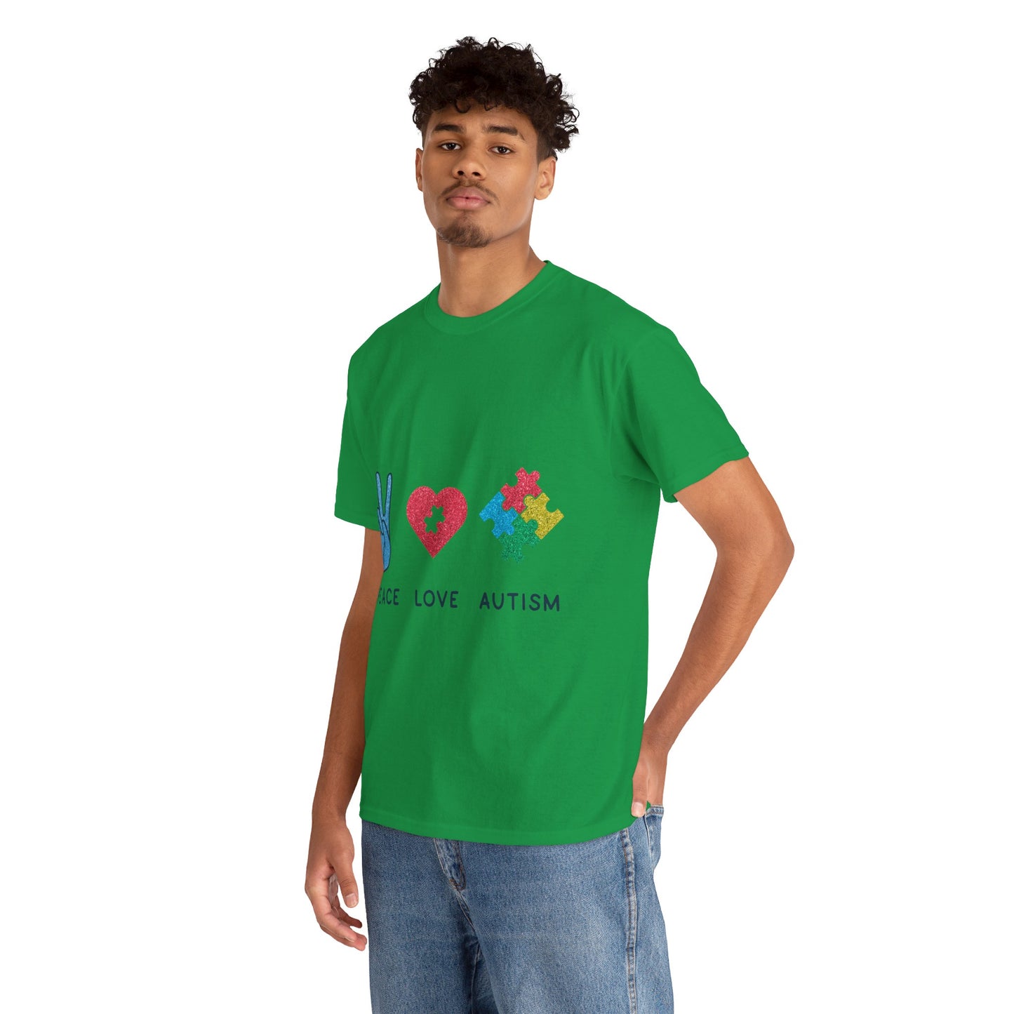 Autism Peace Love Autism T-shirt Unisex Heavy Cotton