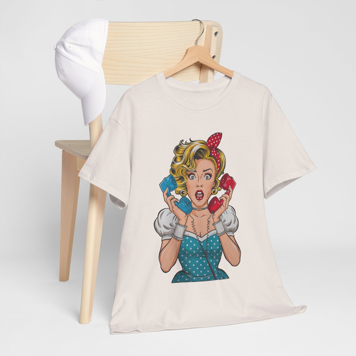 PopArt Girl on the Phone Tshirt unisex heavy cotton