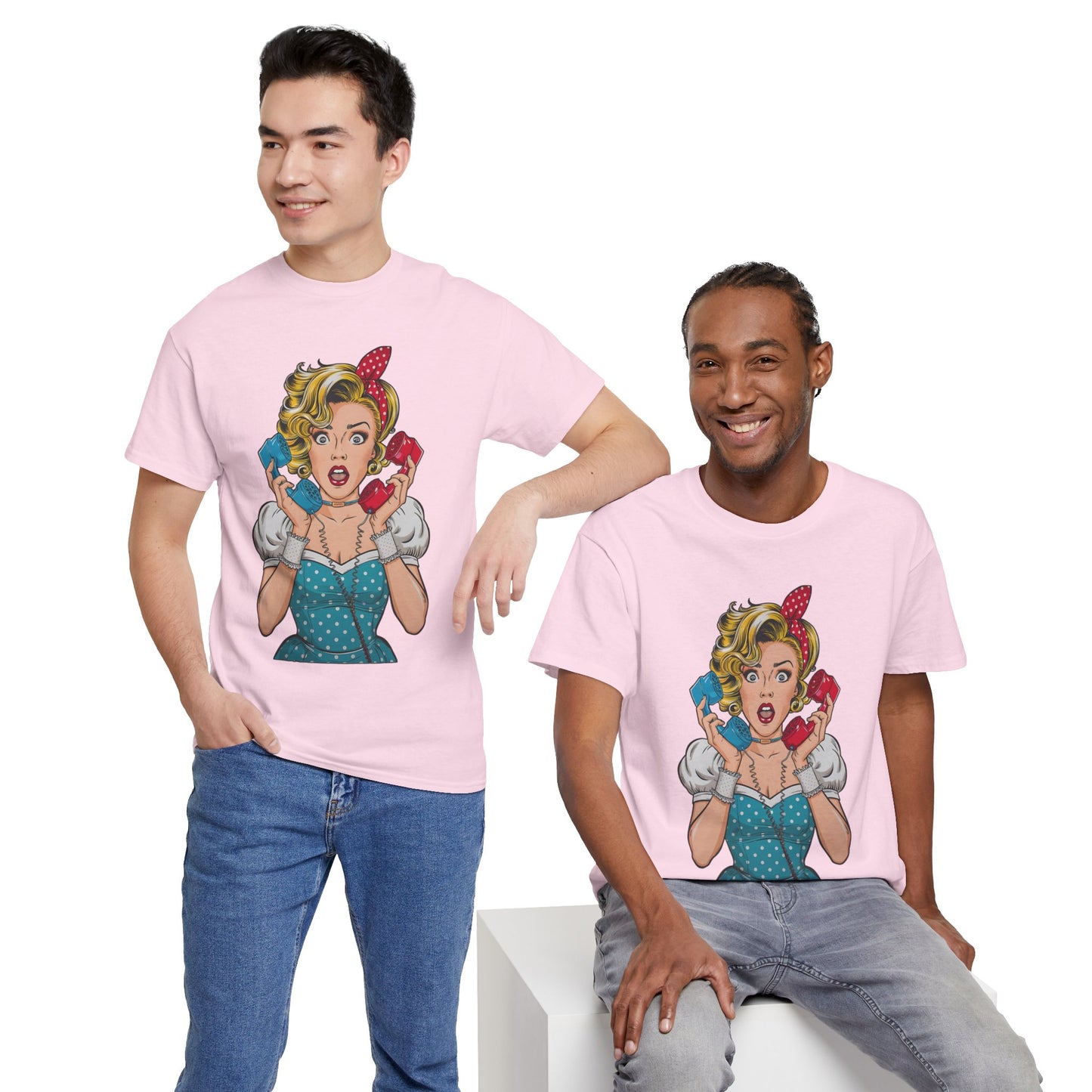 PopArt Girl on the Phone Tshirt unisex heavy cotton