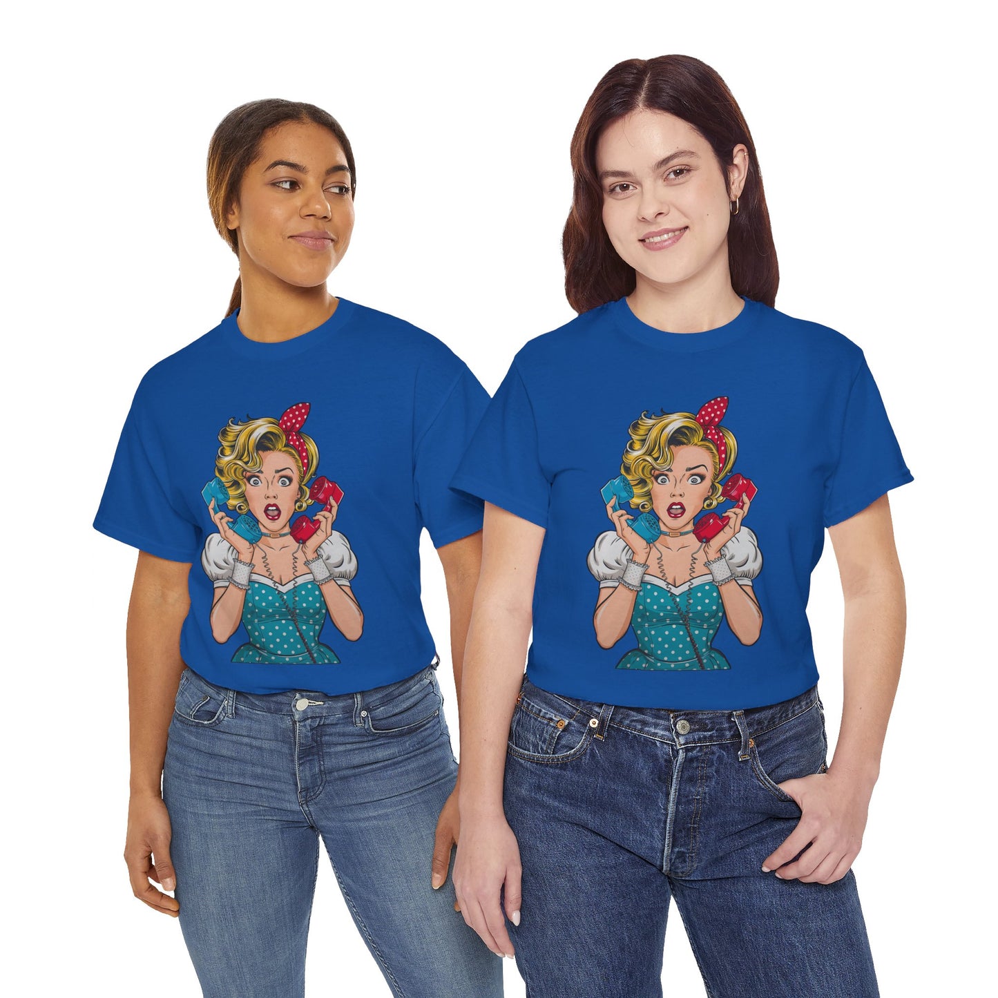 PopArt Girl on the Phone Tshirt unisex heavy cotton