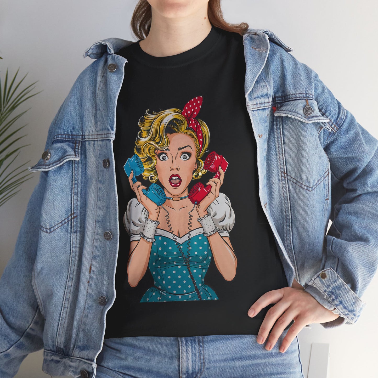 PopArt Girl on the Phone Tshirt unisex heavy cotton
