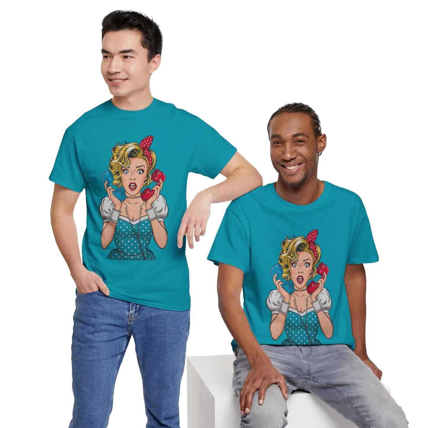 PopArt Girl on the Phone Tshirt unisex heavy cotton