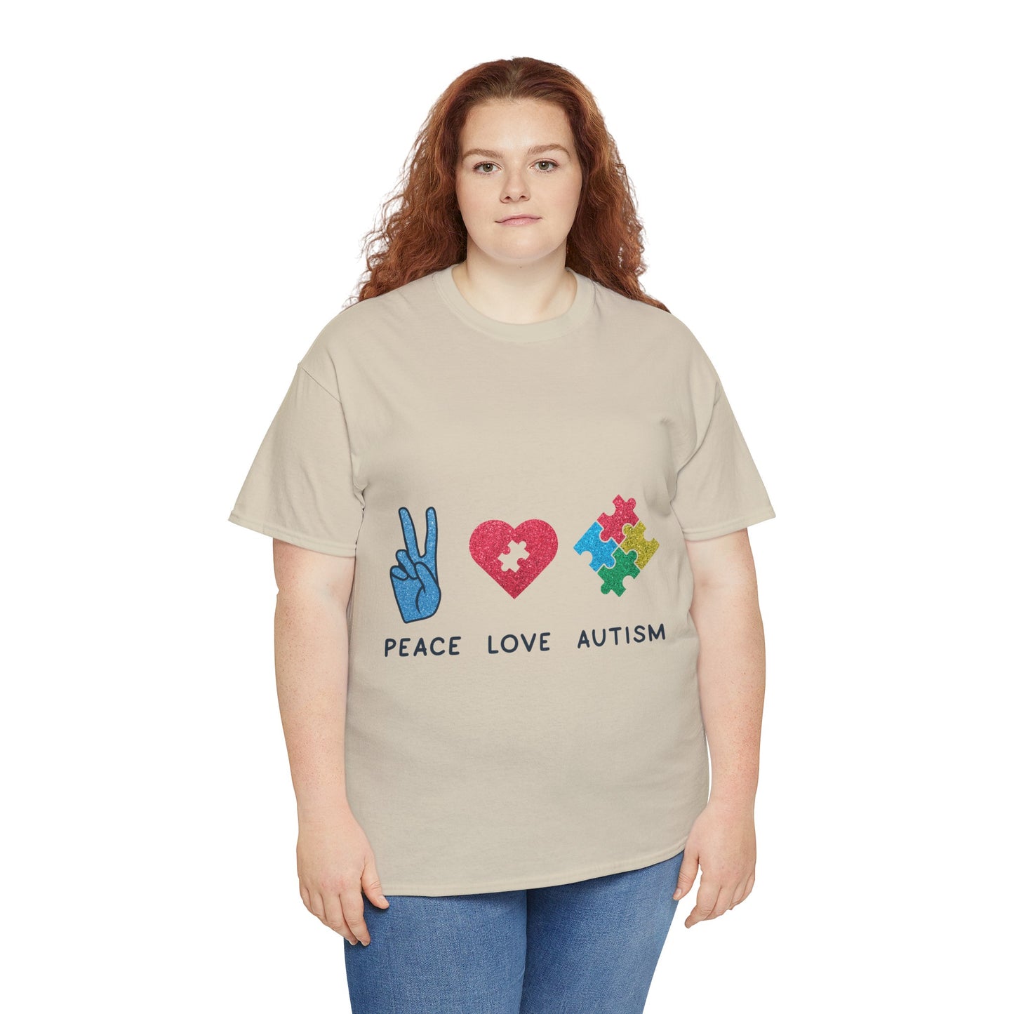 Autism Peace Love Autism T-shirt Unisex Heavy Cotton