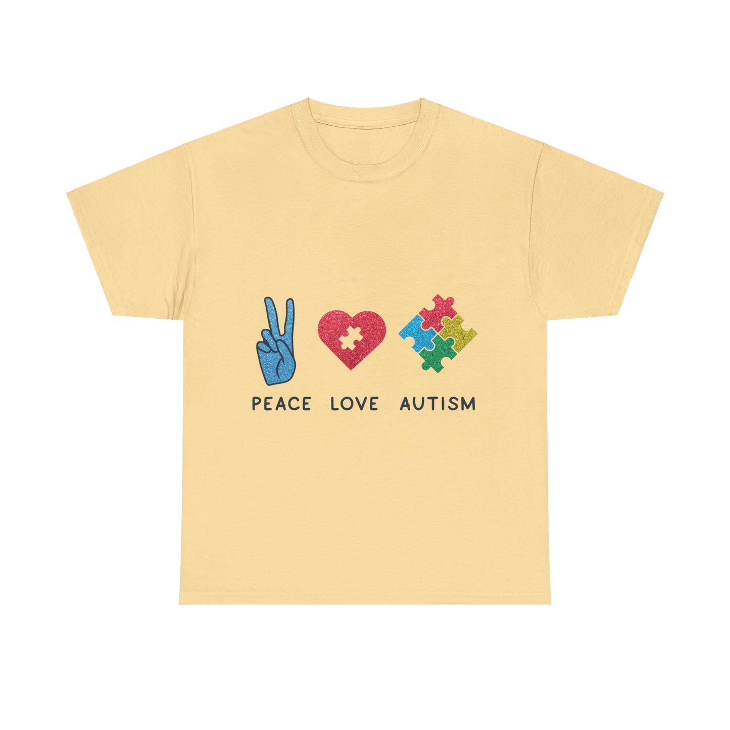 Autism Peace Love Autism T-shirt Unisex Heavy Cotton