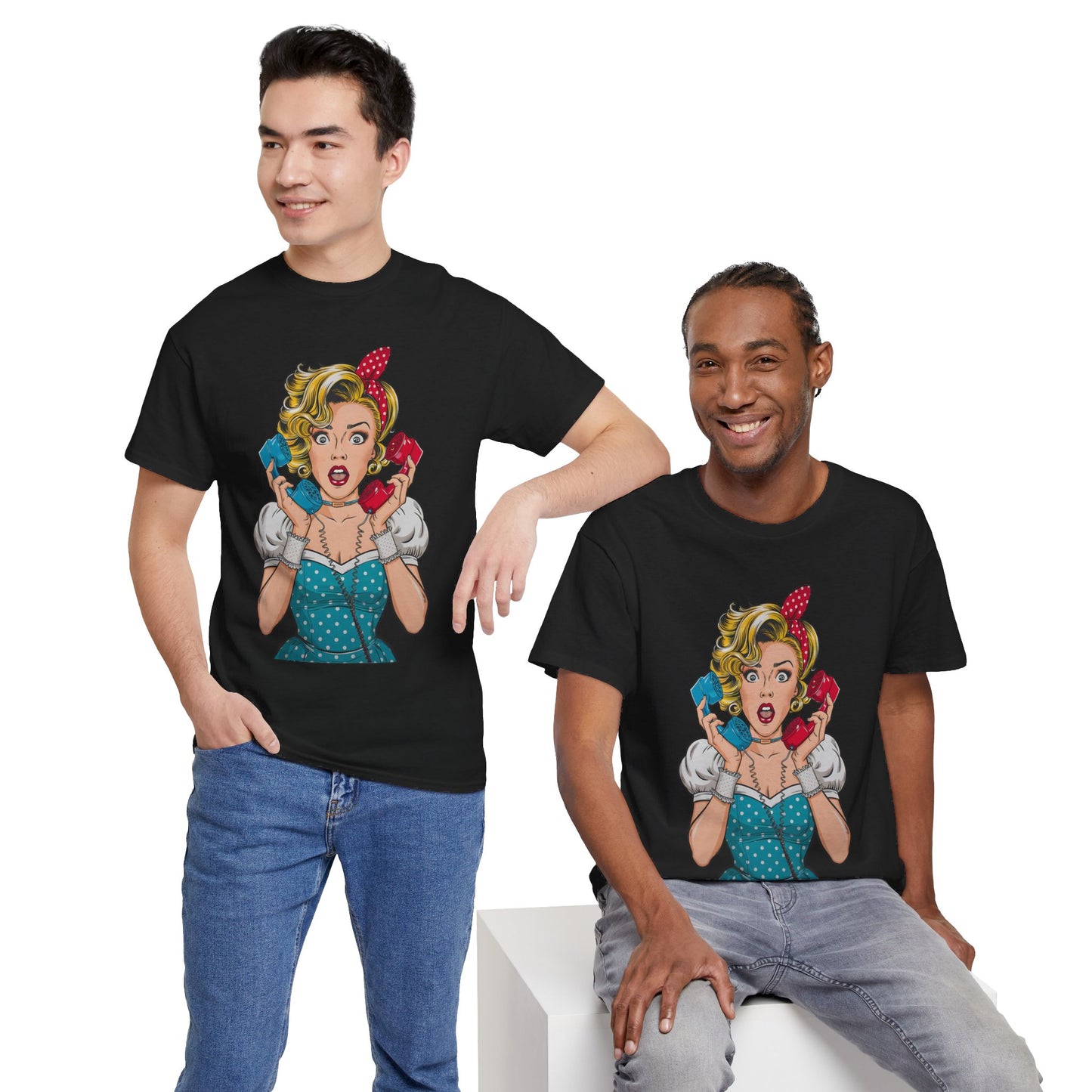 PopArt Girl on the Phone Tshirt unisex heavy cotton