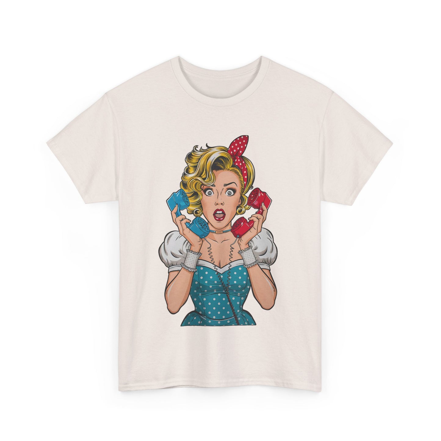 PopArt Girl on the Phone Tshirt unisex heavy cotton