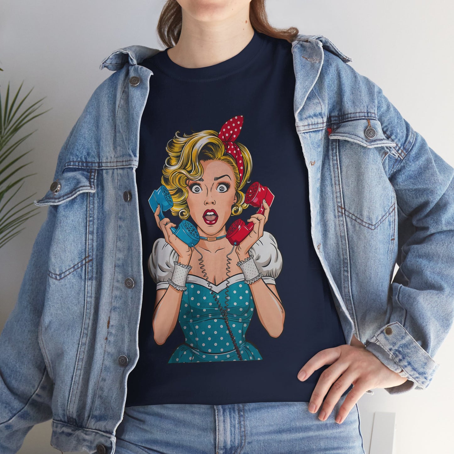 PopArt Girl on the Phone Tshirt unisex heavy cotton