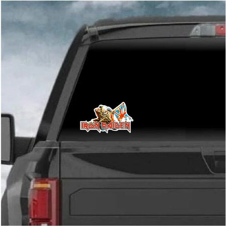 Iron Maiden Trooper with Flag Eddie: Fun for Your Vehicle! Window, Laptop, Water Bottle, any Flat Surface