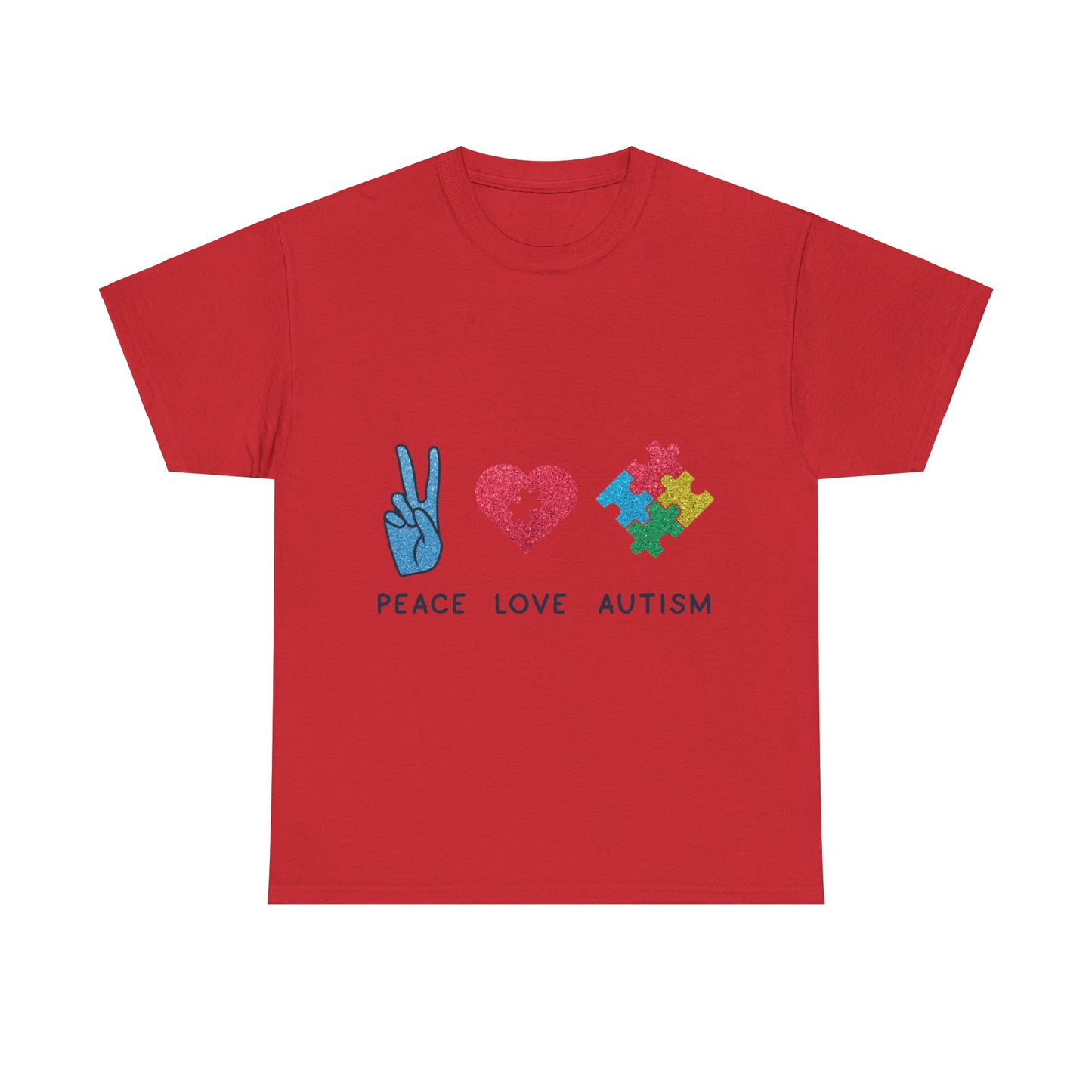 Autism Peace Love Autism T-shirt Unisex Heavy Cotton