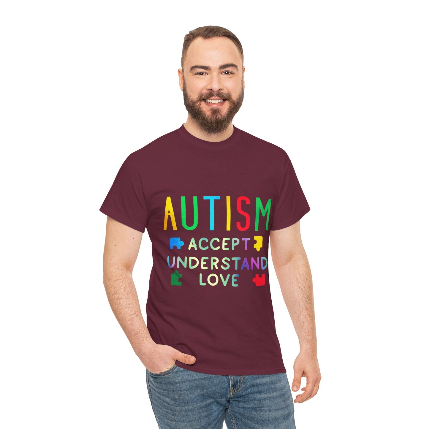 Autism ACCEPT UNDERSTAND LOVE T-shirt Unisex Heavy Cotton