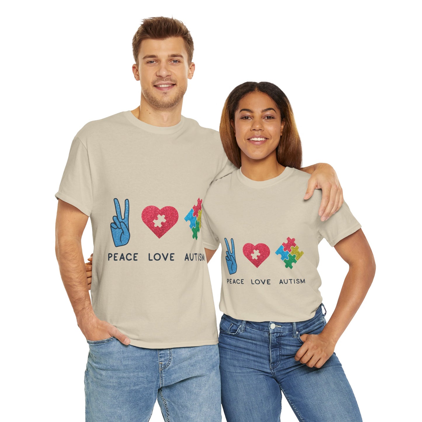 Autism Peace Love Autism T-shirt Unisex Heavy Cotton