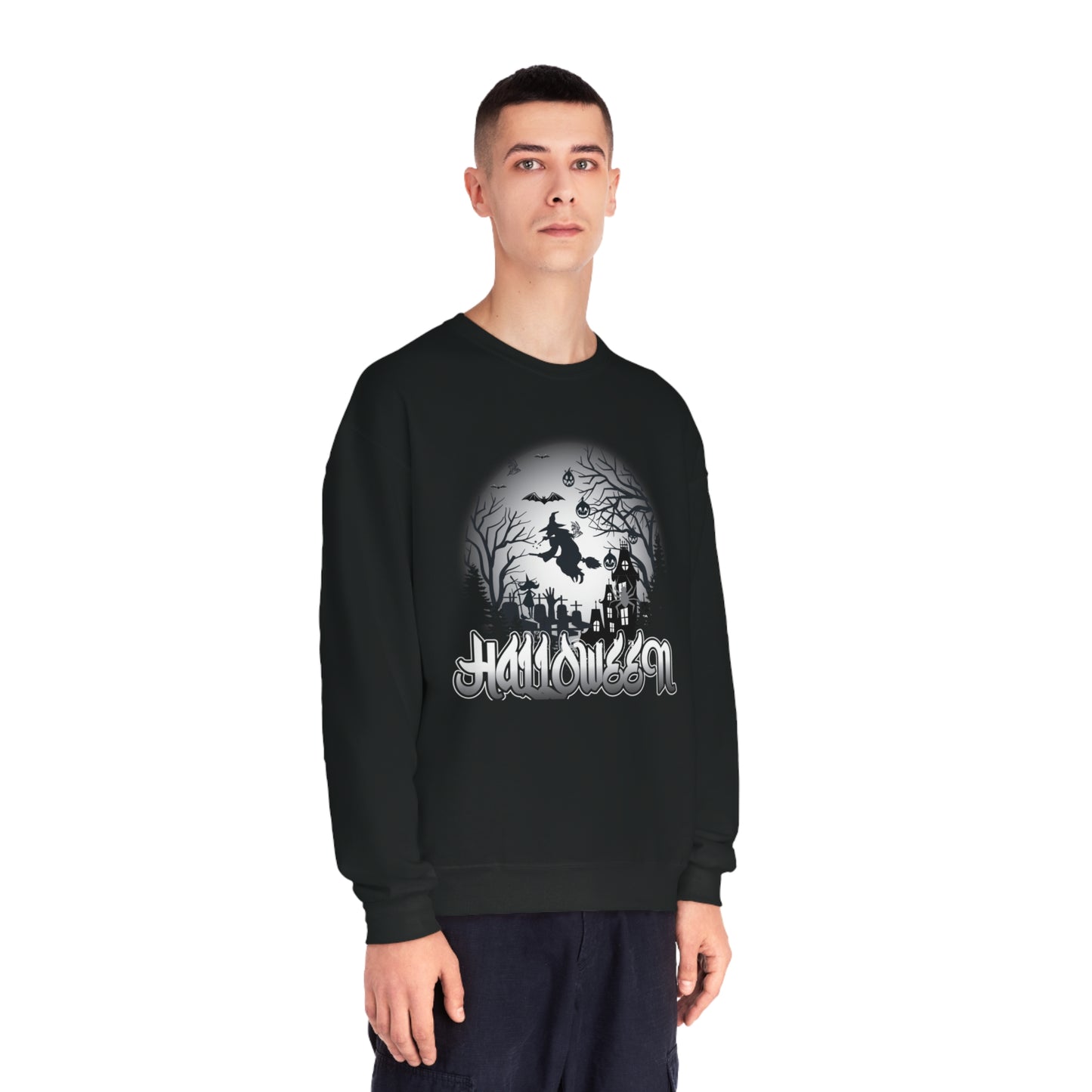Halloween Globe Flying Witch Unisex NuBlend® Crewneck Sweatshirt