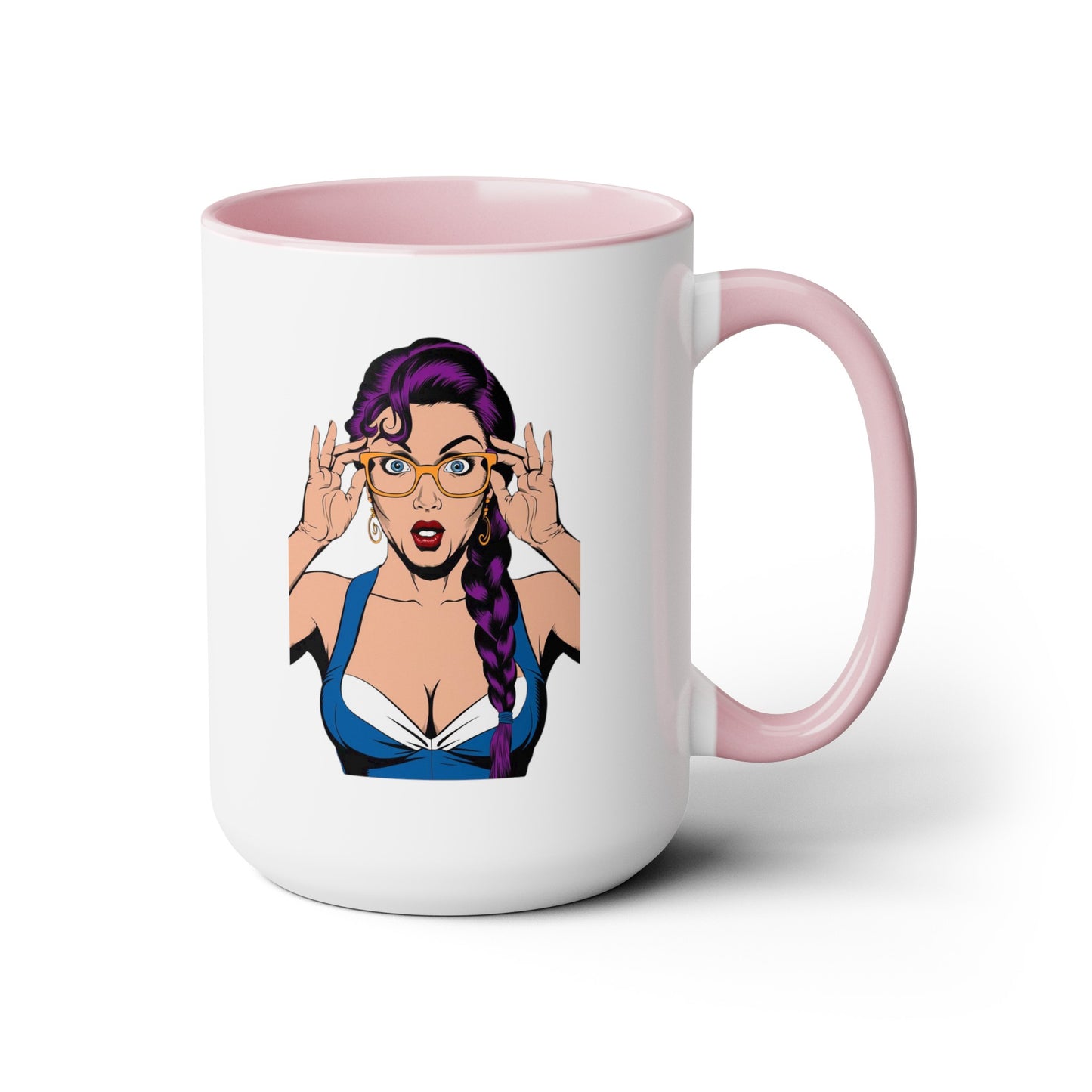Sexy PopArt Girl with Glasses and Braids 15oz Coffee Mug