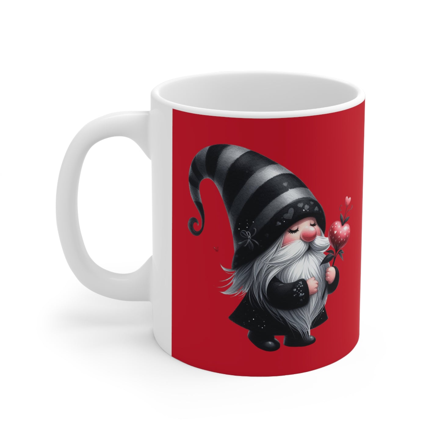 Black Valentine Gnome Ceramic Mug 11oz