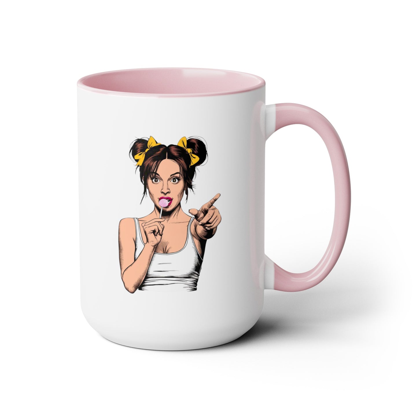 Sexy PopArt Girl with Sucker and Pigtails 15oz Coffee Mug