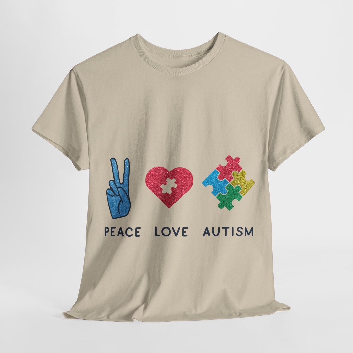 Autism Peace Love Autism T-shirt Unisex Heavy Cotton