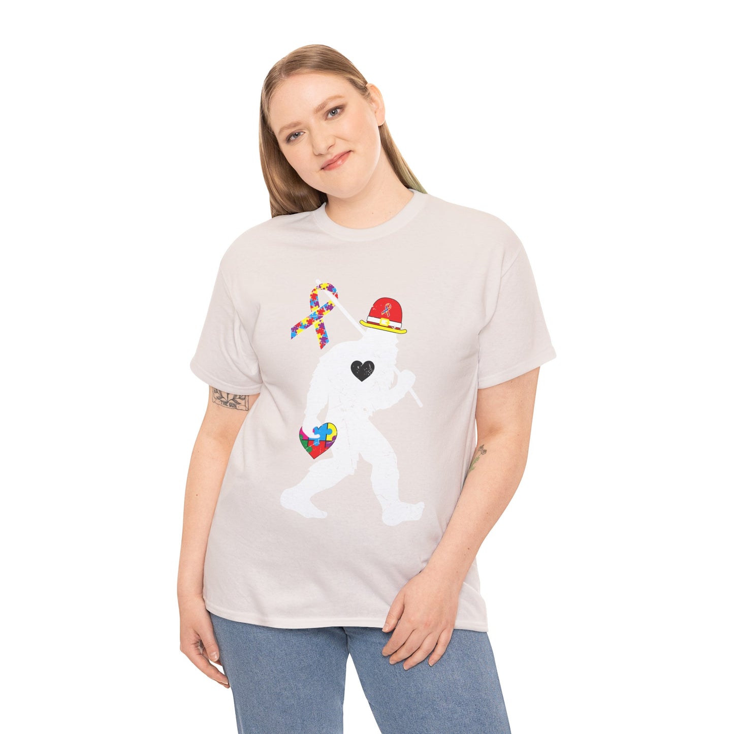 Bigfoot Heart Puzzle Piece Autism T shirt unisex heavy cotton T-shirt