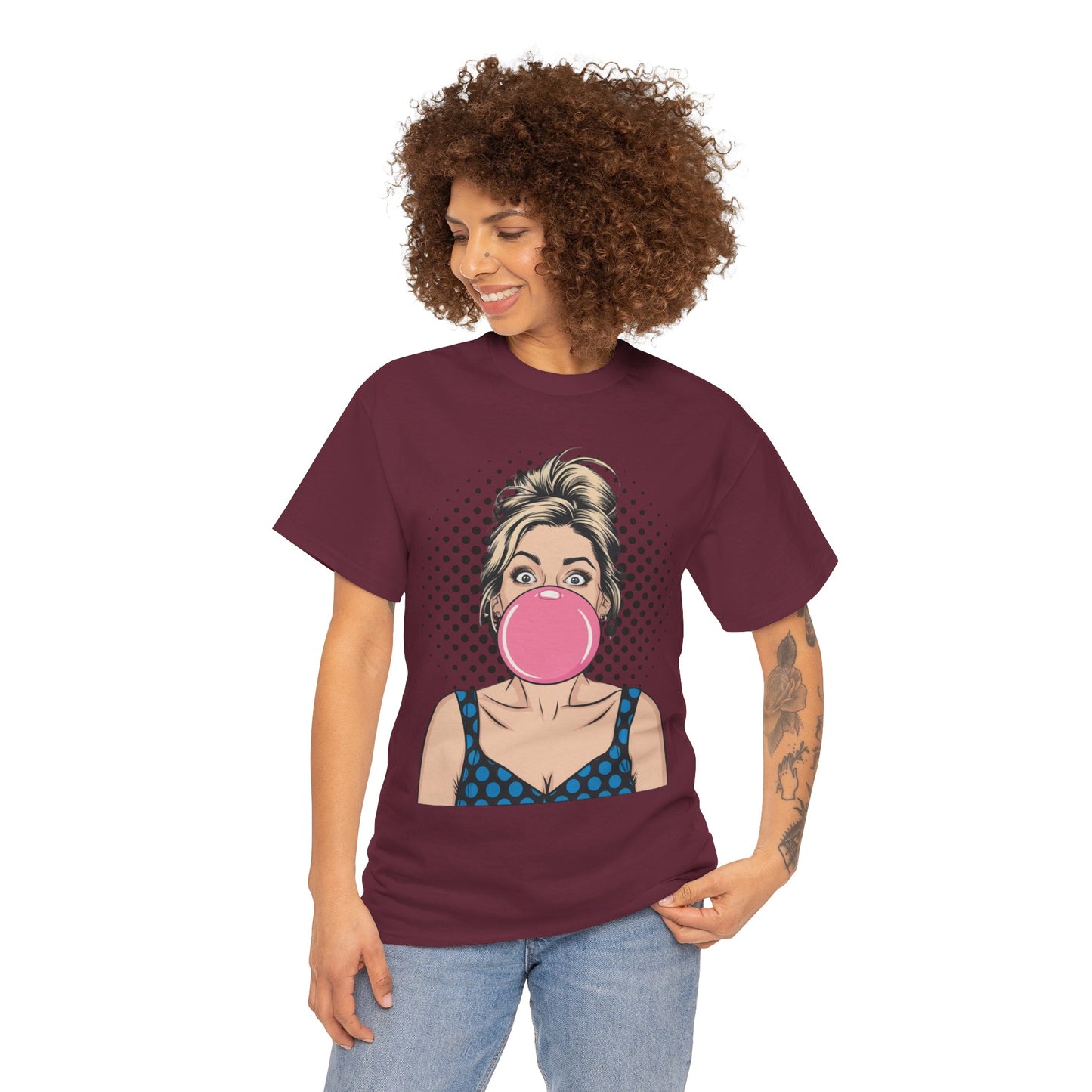 PopArt Girl Bubble Gum Bubble Tshirt unisex heavy cotton
