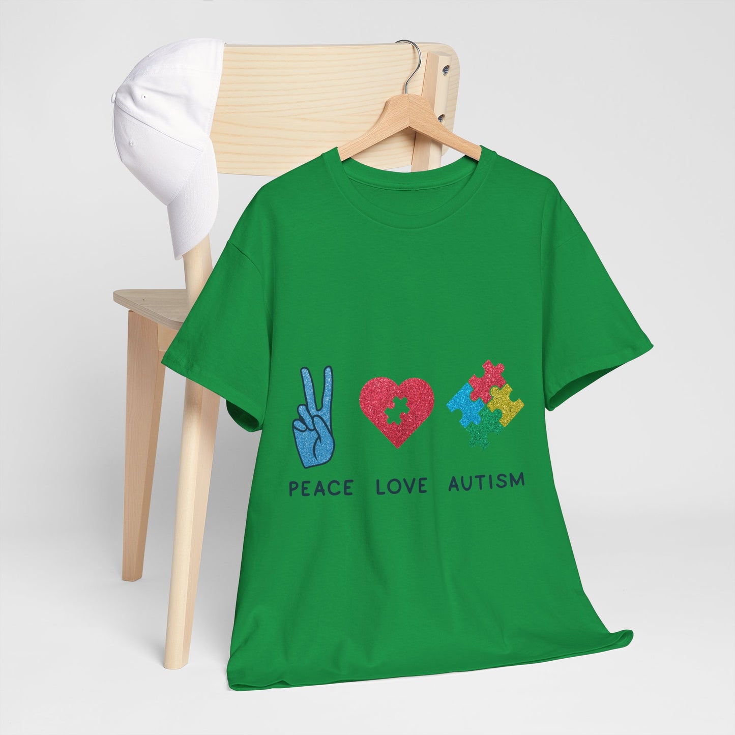 Autism Peace Love Autism T-shirt Unisex Heavy Cotton