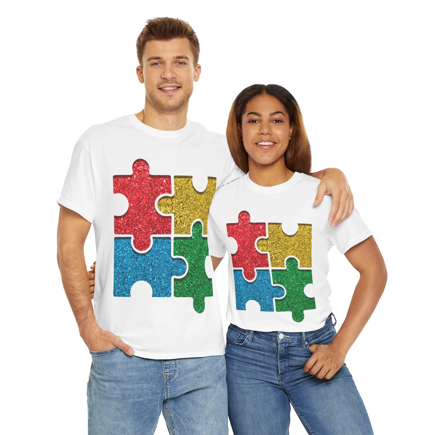 Autism Puzzle Pieces T-shirt Unisex Heavy Cotton