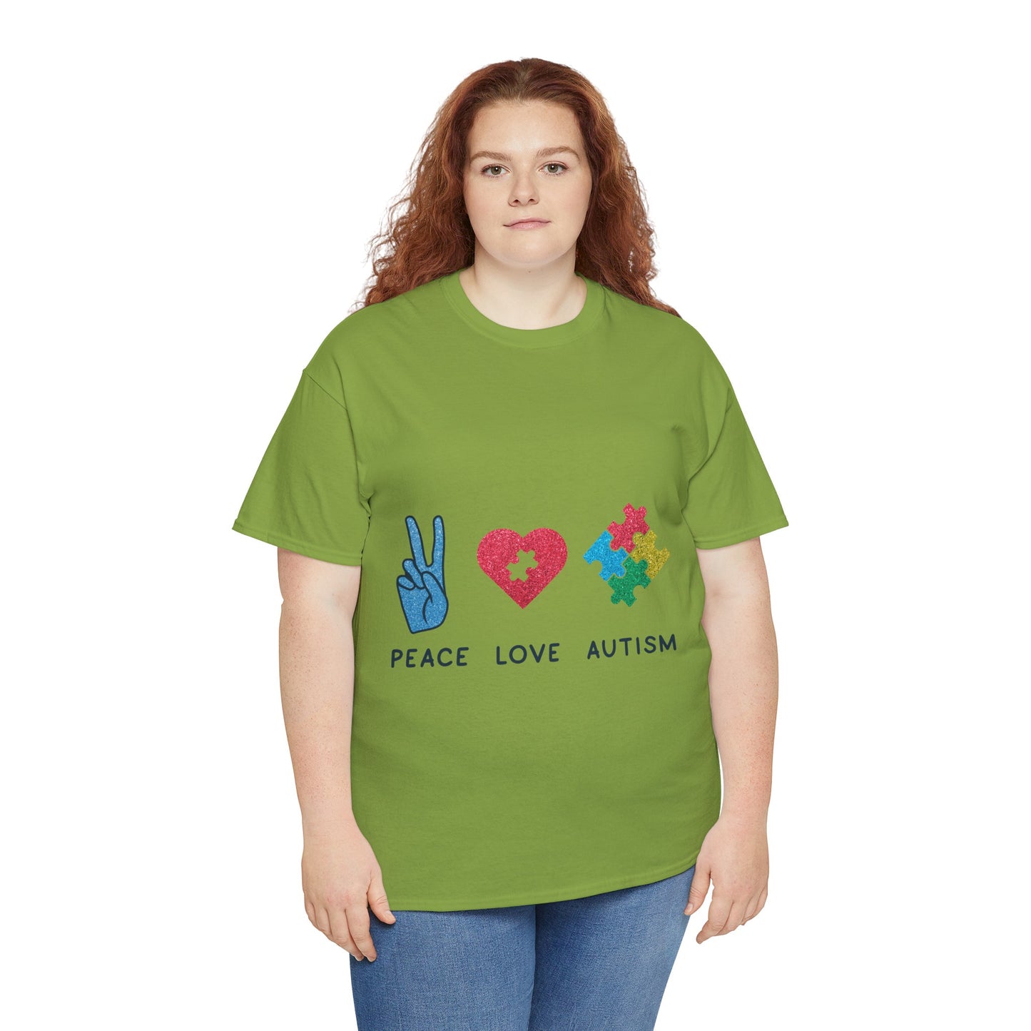 Autism Peace Love Autism T-shirt Unisex Heavy Cotton
