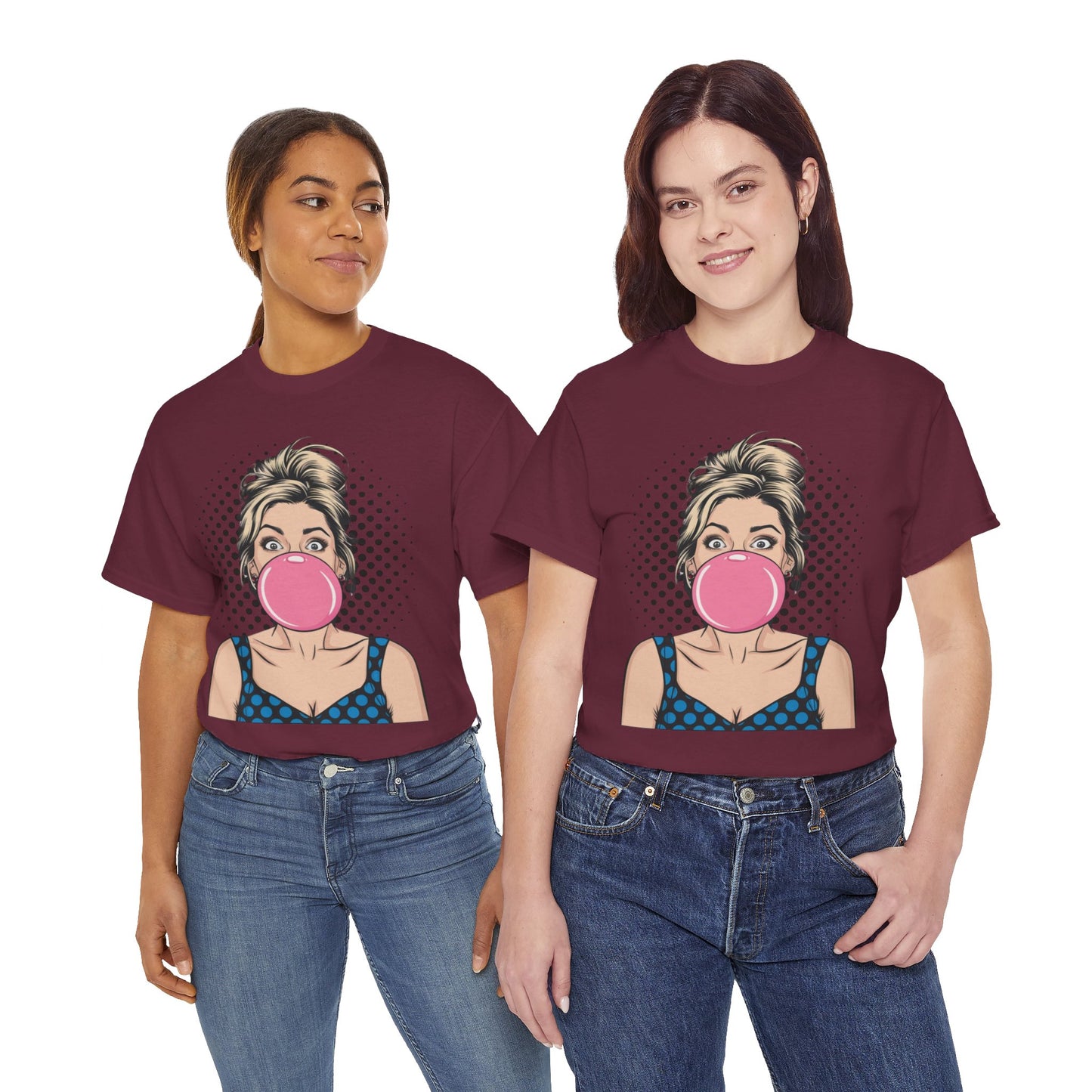 PopArt Girl Bubble Gum Bubble Tshirt unisex heavy cotton