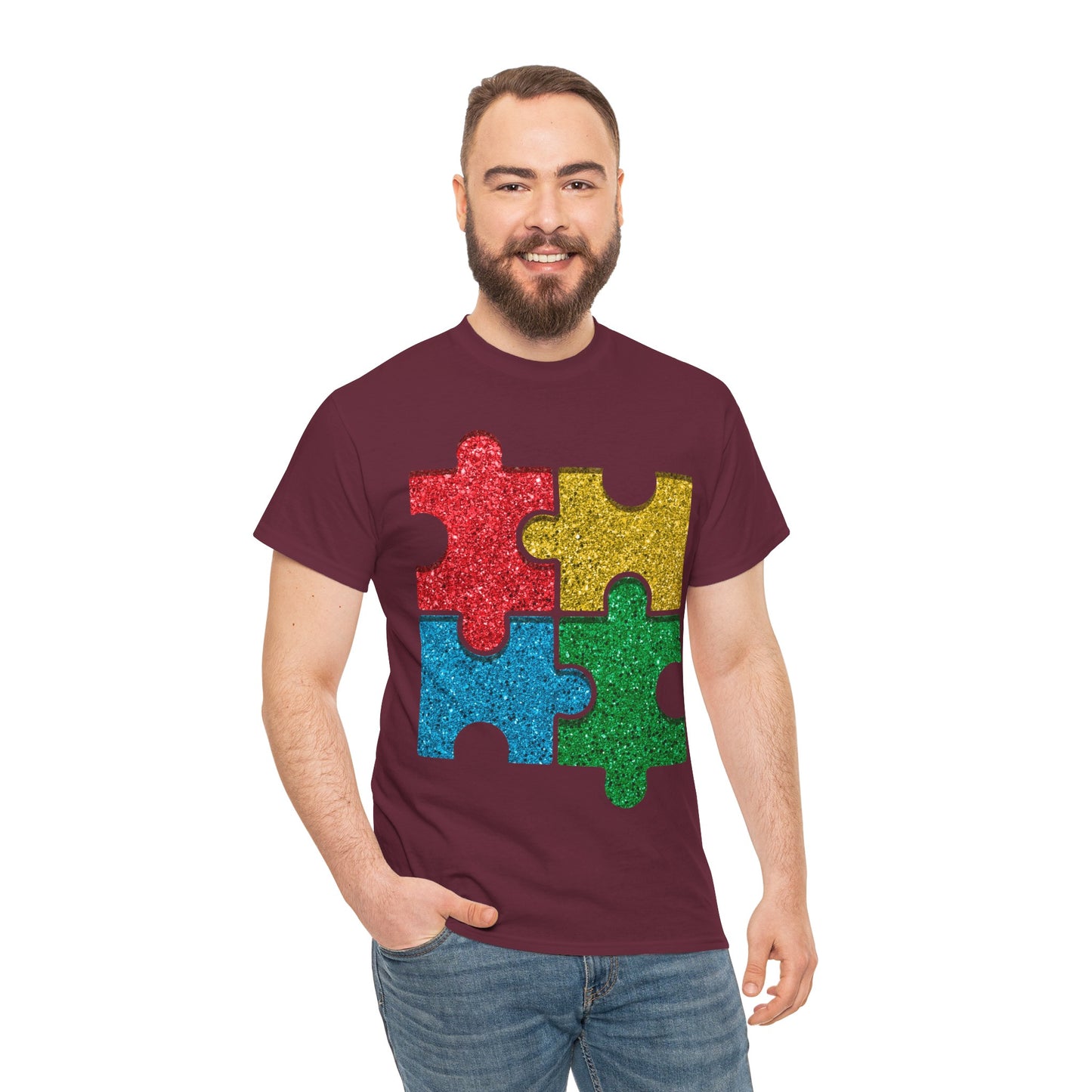 Autism Puzzle Pieces T-shirt Unisex Heavy Cotton