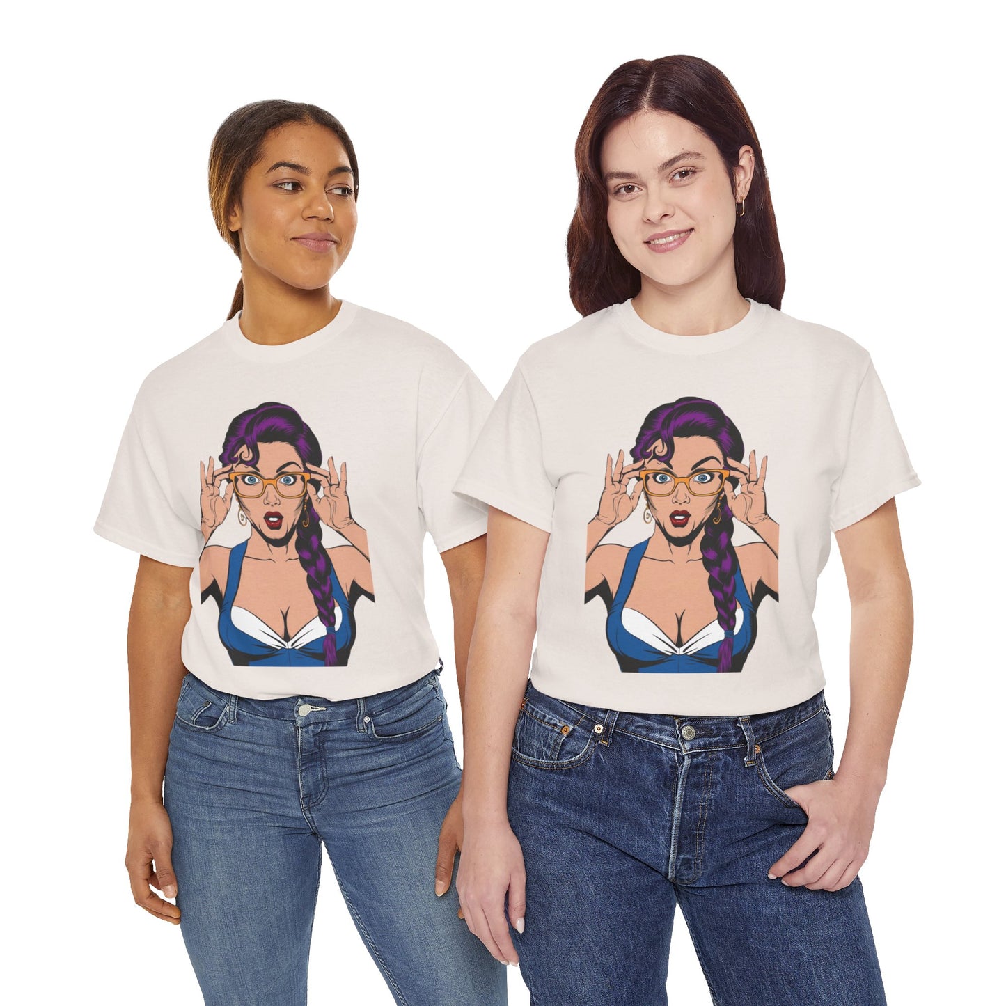Sexy PopArt Girl Glasses and Braids Tshirt unisex heavy cotton