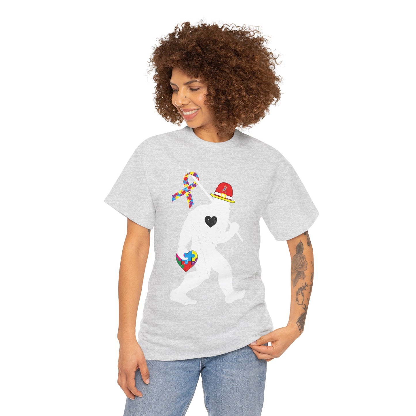 Bigfoot Heart Puzzle Piece Autism T shirt unisex heavy cotton T-shirt